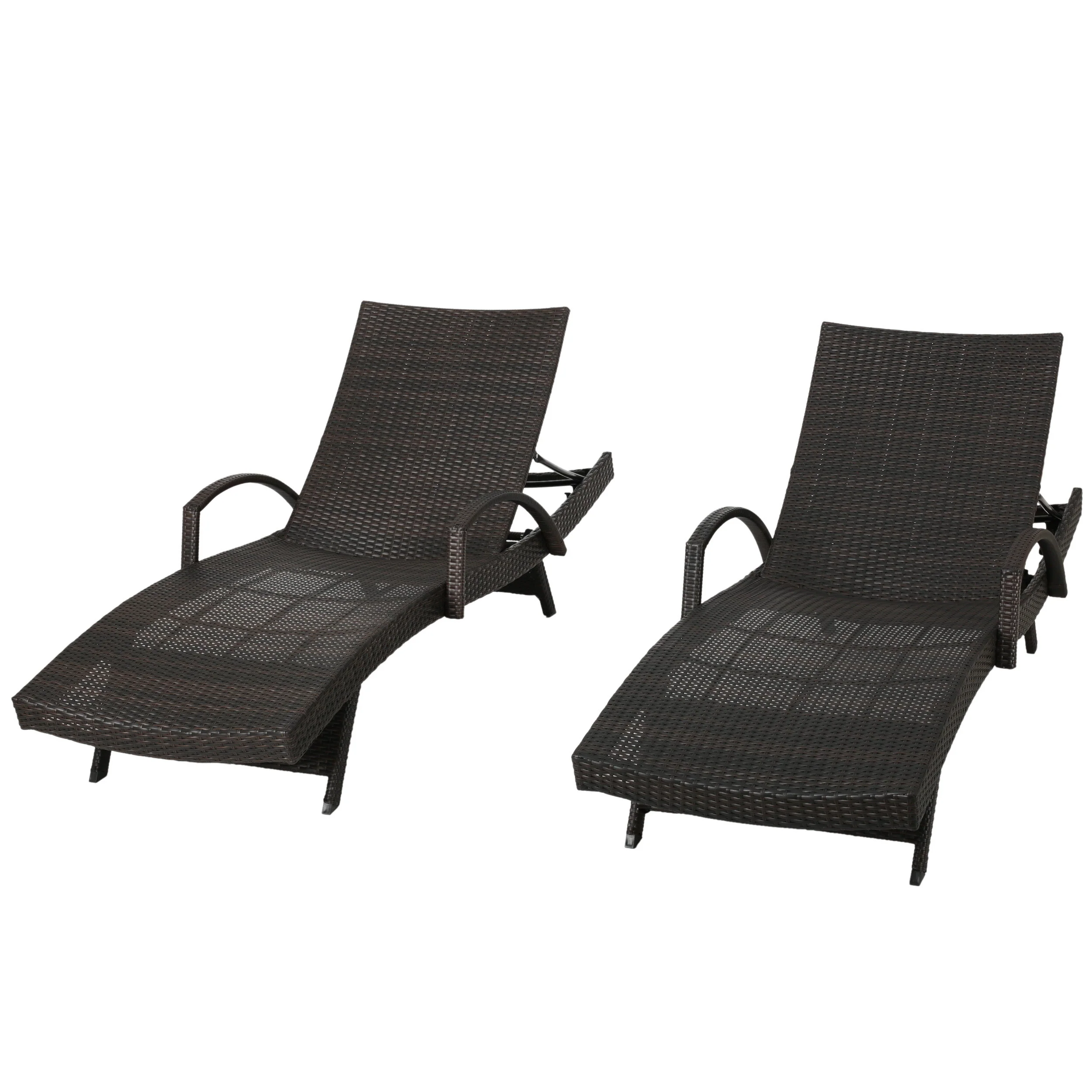 Lakeport Brown Wicker Curved Outdoor Chaise Lounge Chair w/ Arms - furnishings