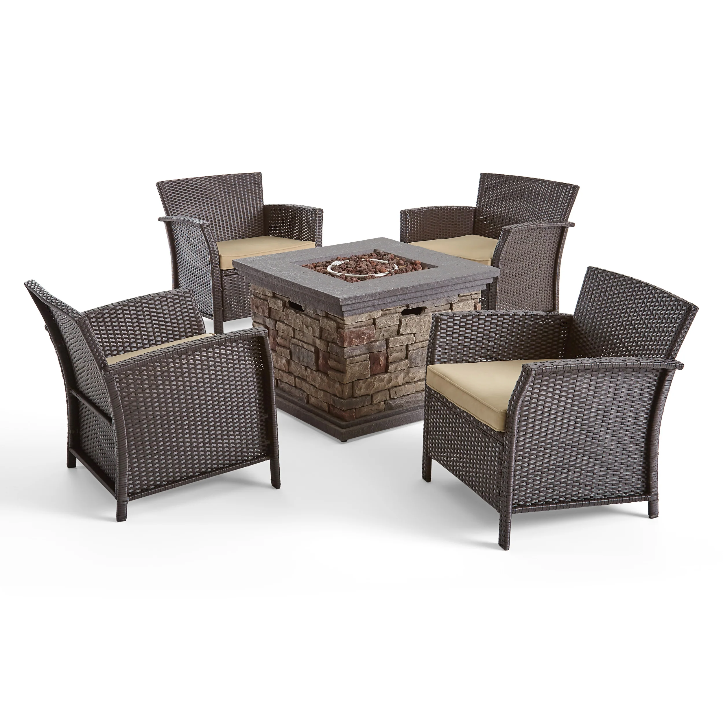 Laiah Outdoor 4 Piece Wicker Club Chair Chat Set with Fire Pit - furnishings