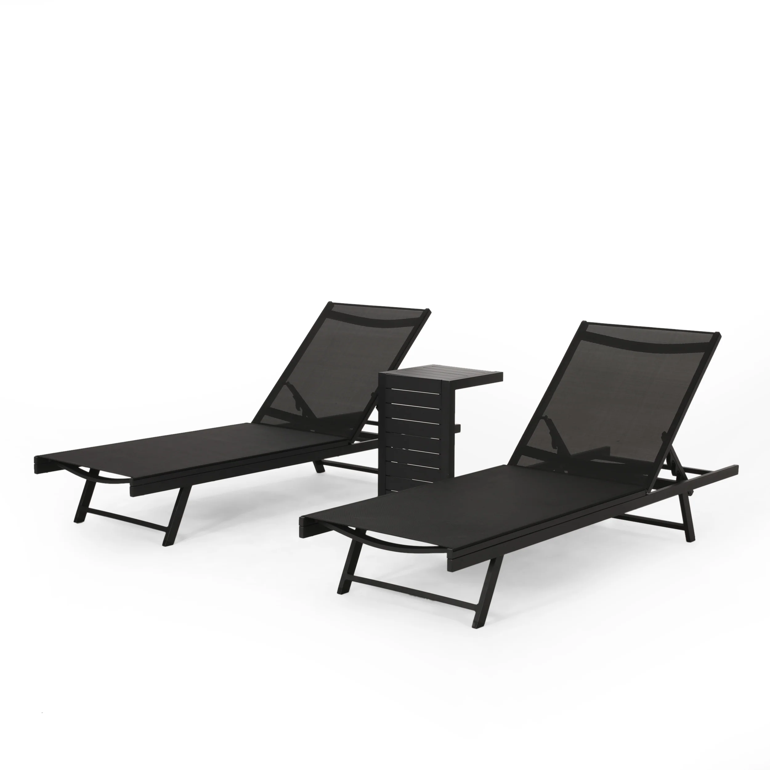 Simon Outdoor Aluminum Chaise Lounge Set with C-Shaped End Table - furnishings