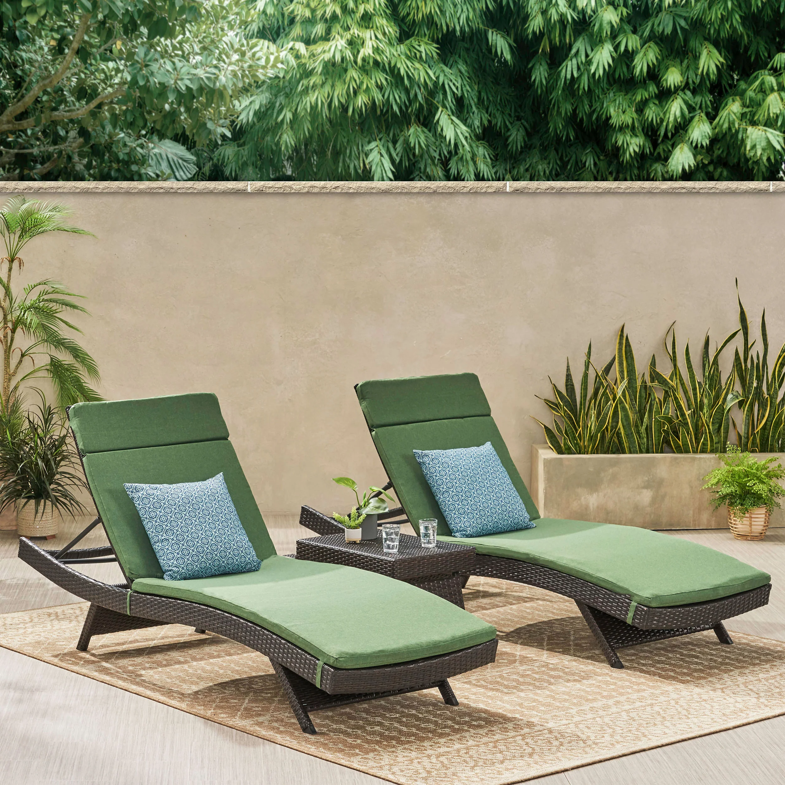 Lakeport 3pc Outdoor Brown Wicker Chaise Lounge Chair & Table Set - furnishings