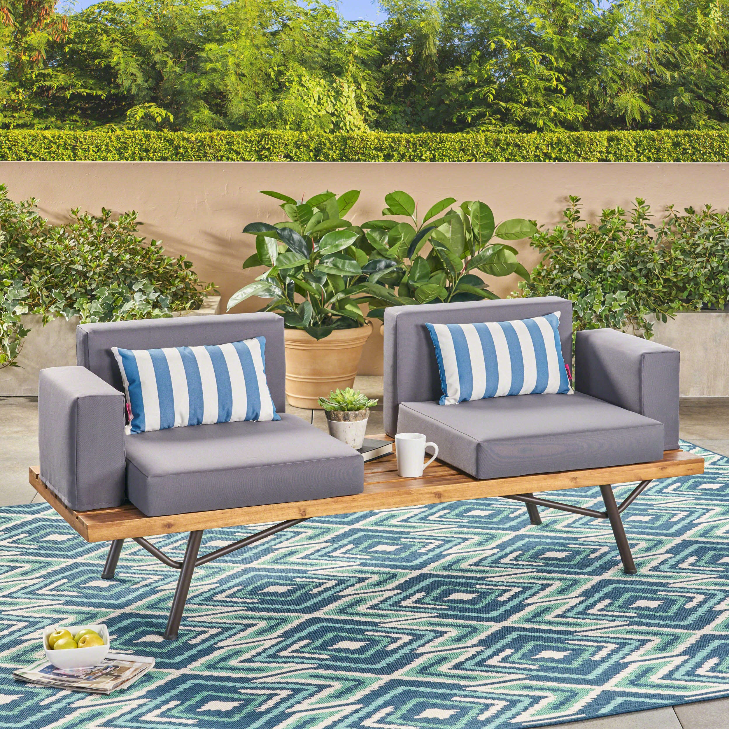 Baish Outdoor Acacia Wood 2 Seater Sofa, Teak - furnishings