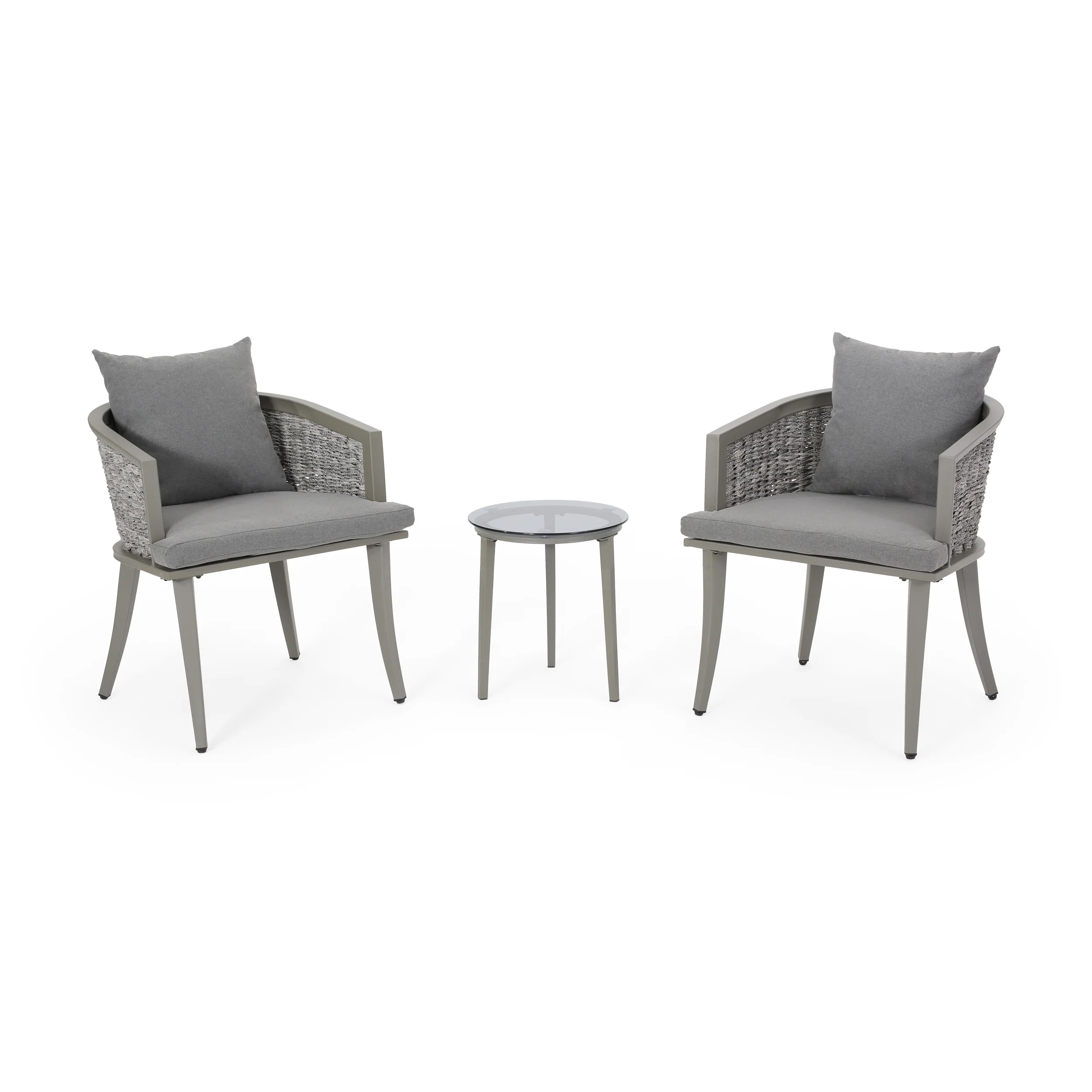 Kalyiah Outdoor Boho Wicker Chat Set with Side Table - furnishings