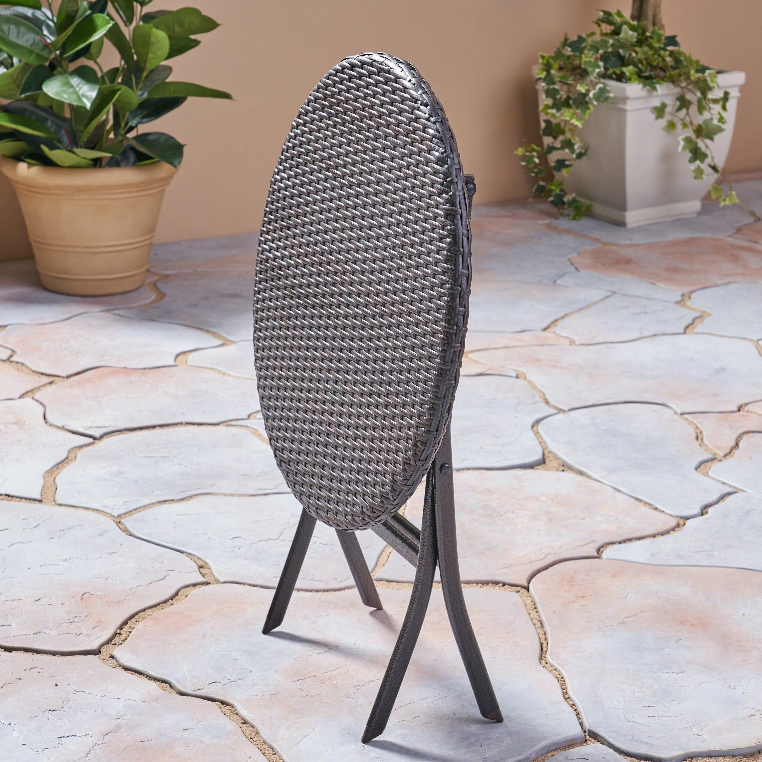 Kevin Outdoor 3 Piece Wicker Bistro Set, Multi Brown with Cream Cushion - furnishings