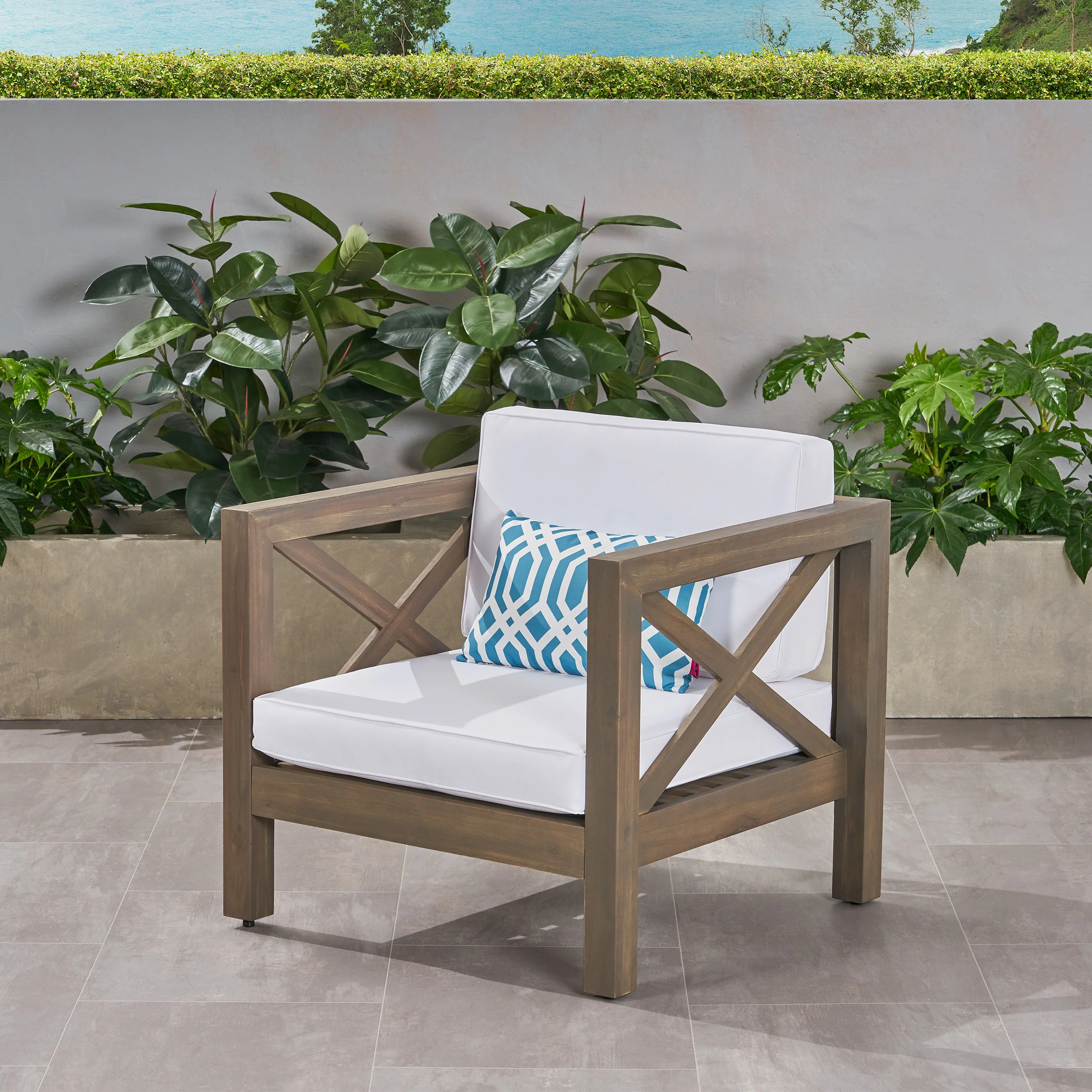 Indira Outdoor Acacia Wood Club Chair with Cushion - furnishings