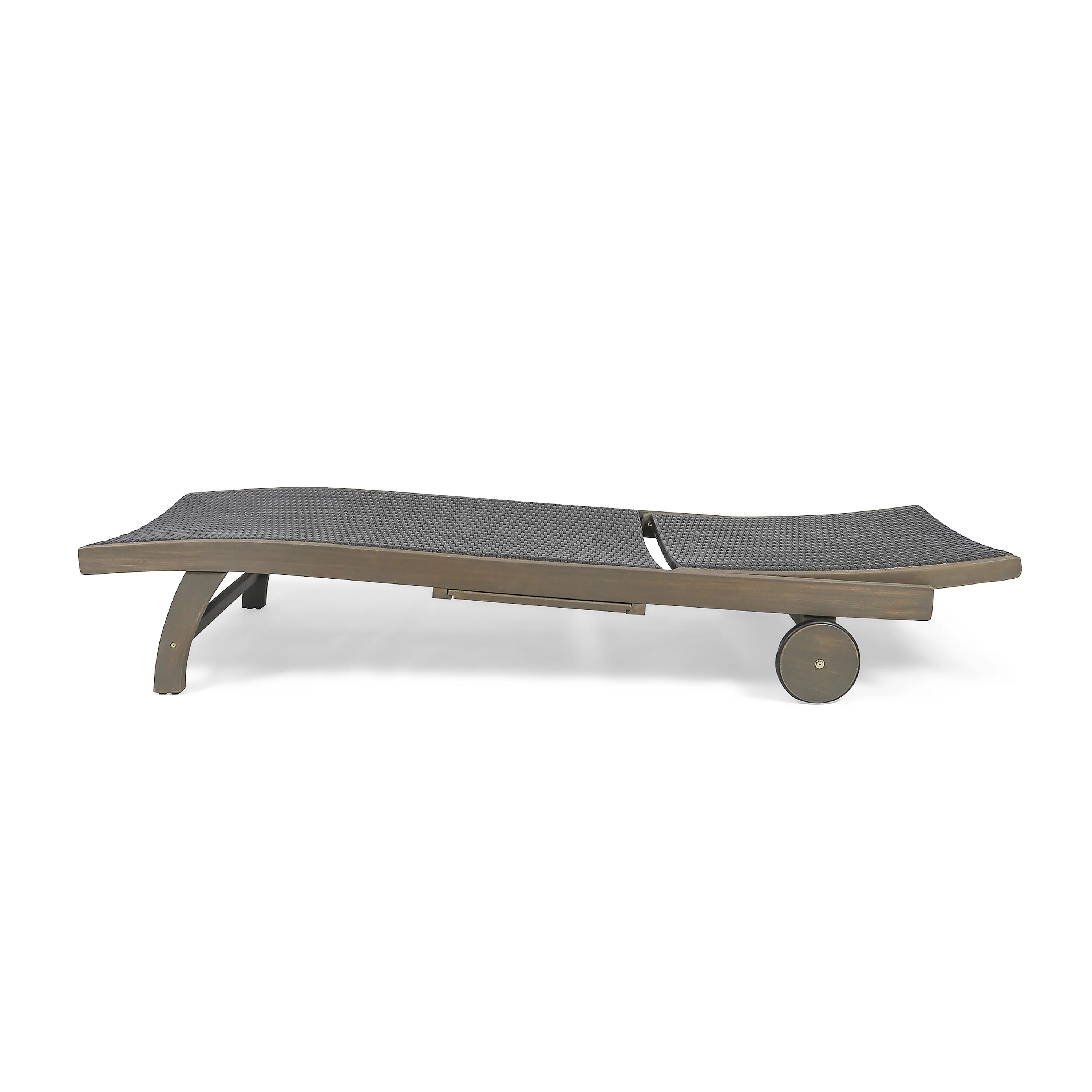 Yedda Outdoor Wicker and Wood Chaise Lounge with Pull-Out Tray - furnishings