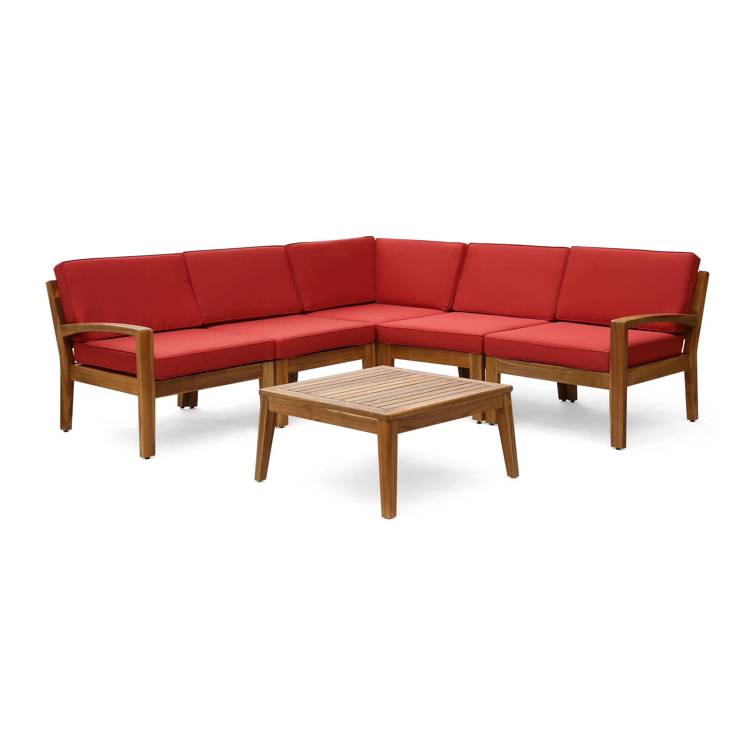 Roy Outdoor Acacia Wood 5 Seater Sectional Sofa Set with Coffee Table - furnishings