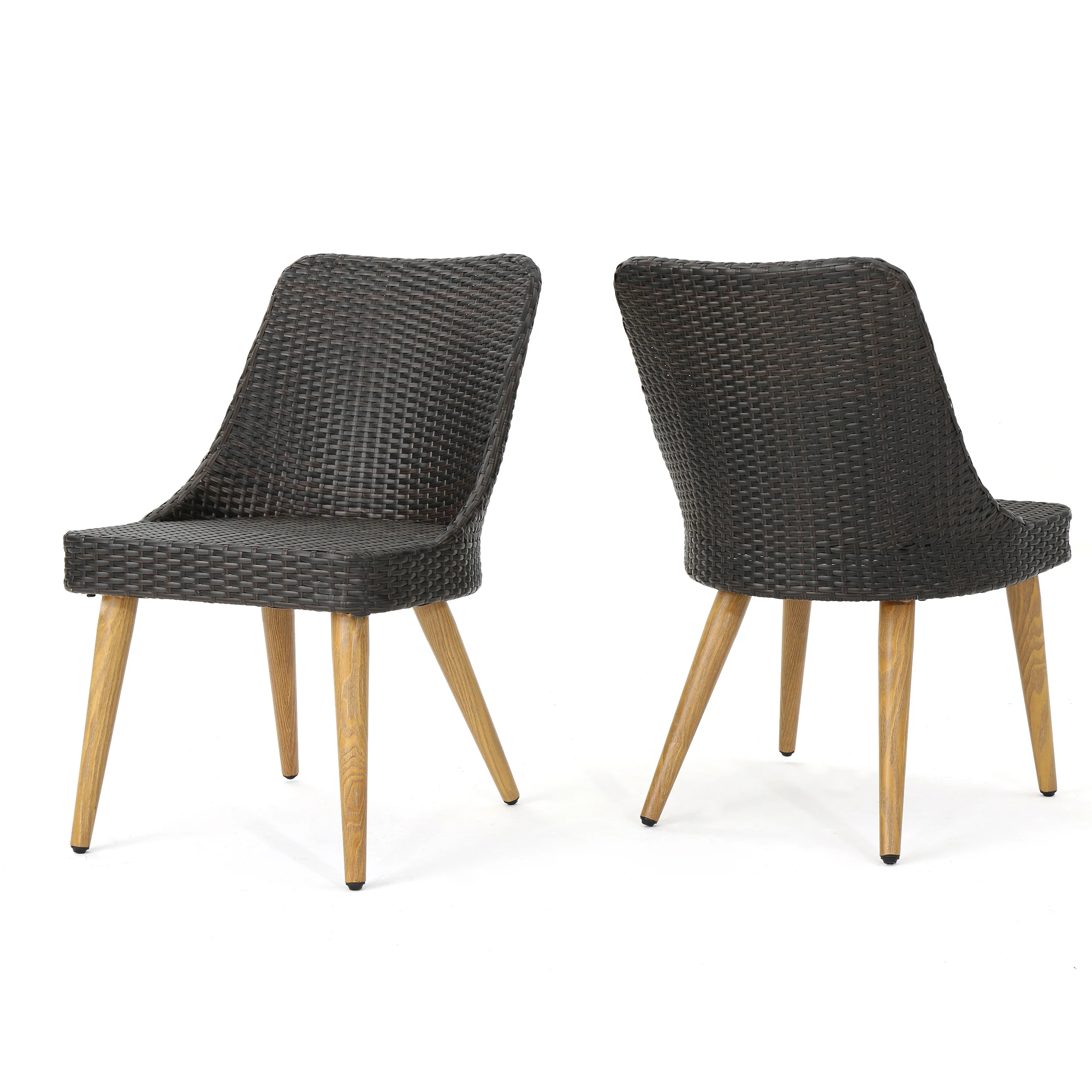 Desmond Outdoor Wicker Dining Chairs with Wood Finished Metal Legs (Set of 2) - furnishings