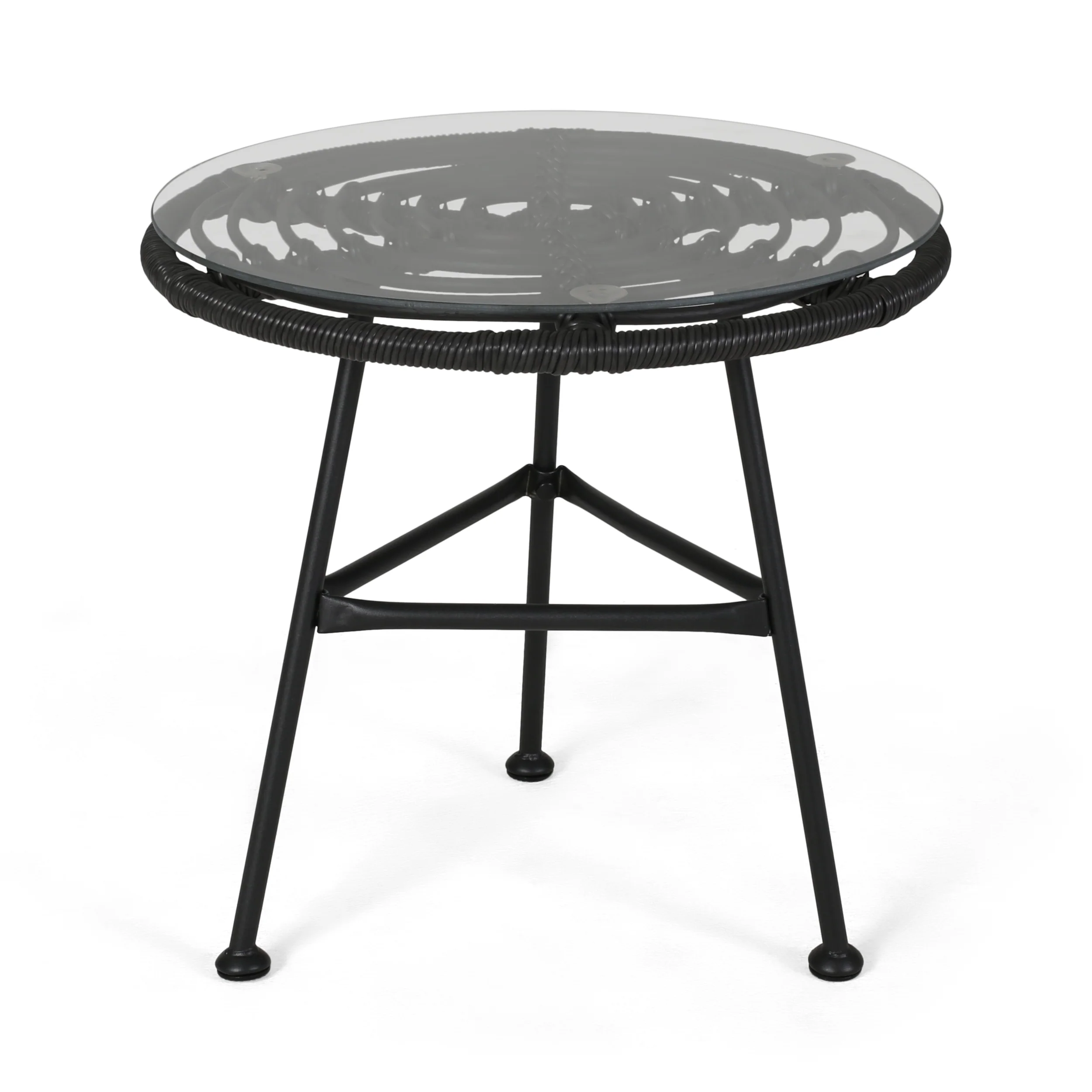Seaton Outdoor Modern Boho 2 Seater Wicker Chat Set with Side Table - furnishings