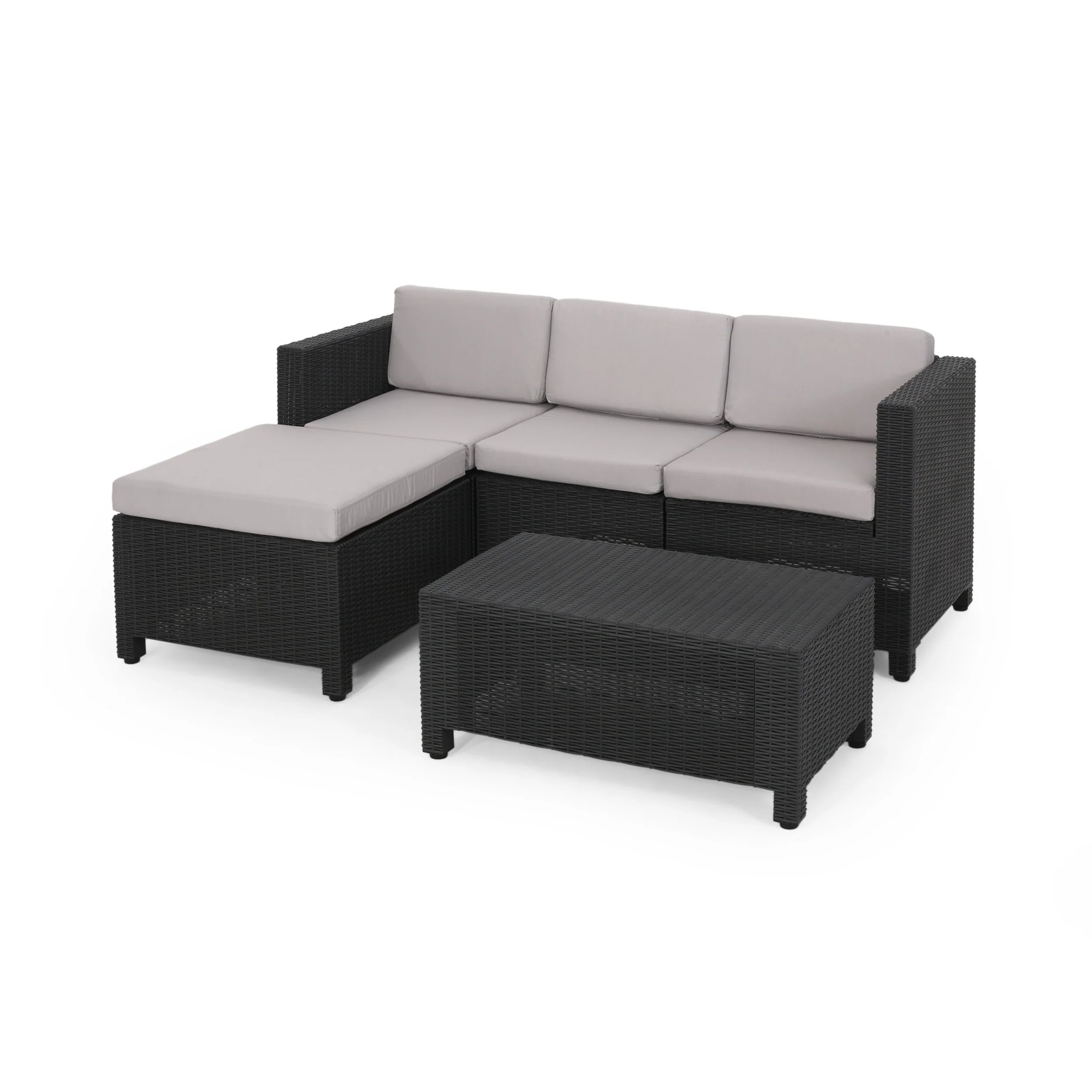 Riley Outdoor Faux Wicker Print 3 Seater Sectional Set with Ottoman - furnishings