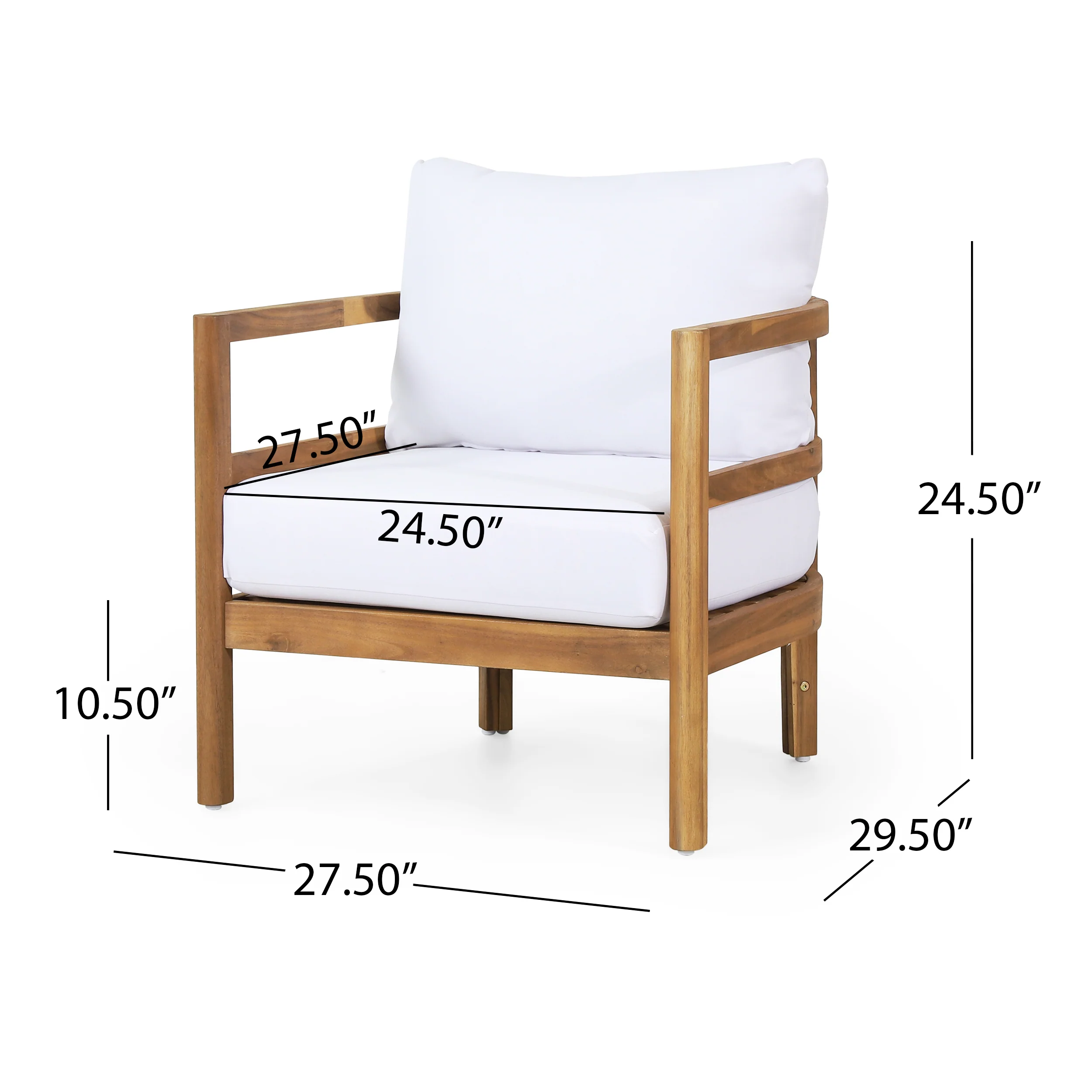 Aggie Outdoor Acacia Wood Club Chair with Cushions, Teak and White - furnishings