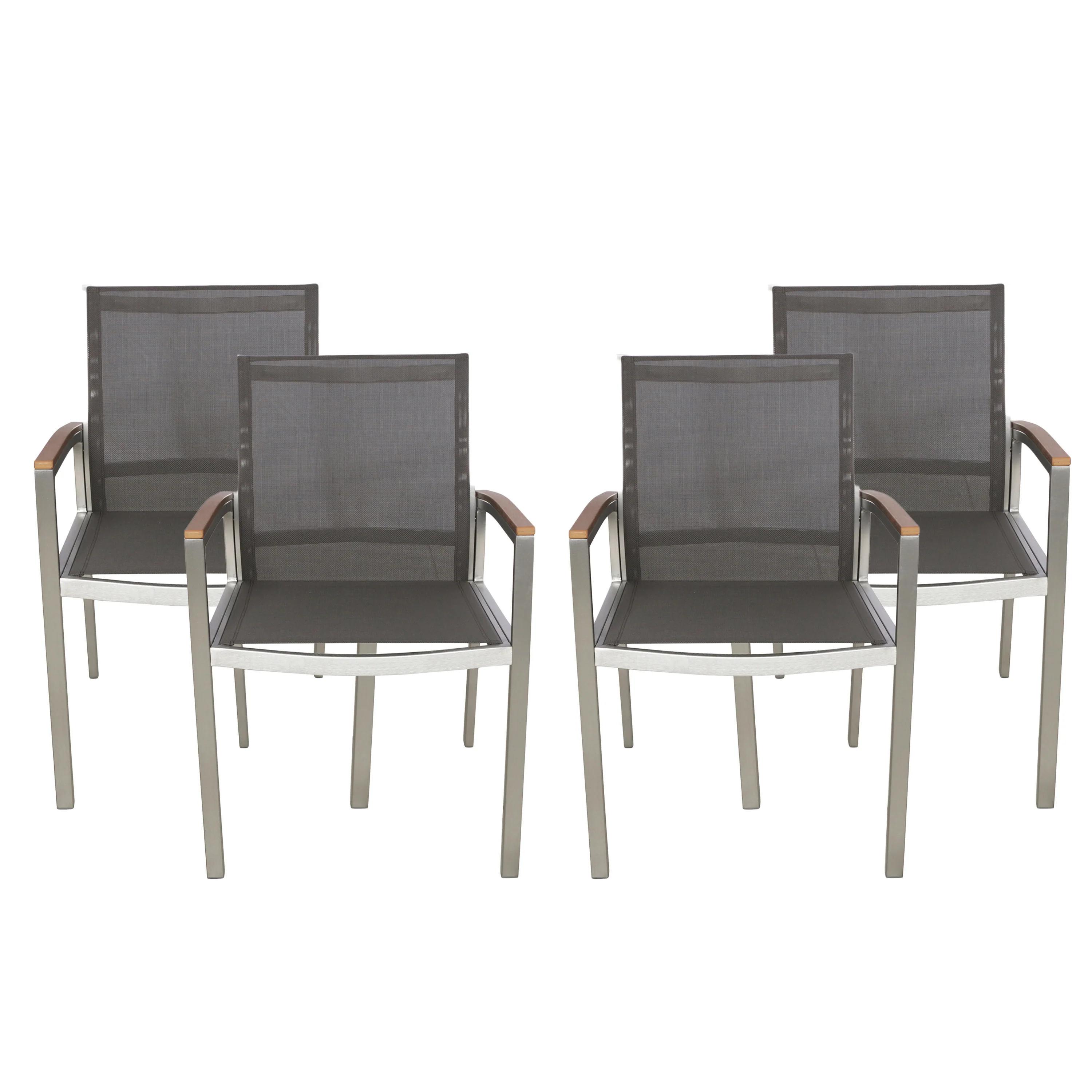 Emma Outdoor Aluminum Dining Chairs with Faux Wood Accents - furnishings