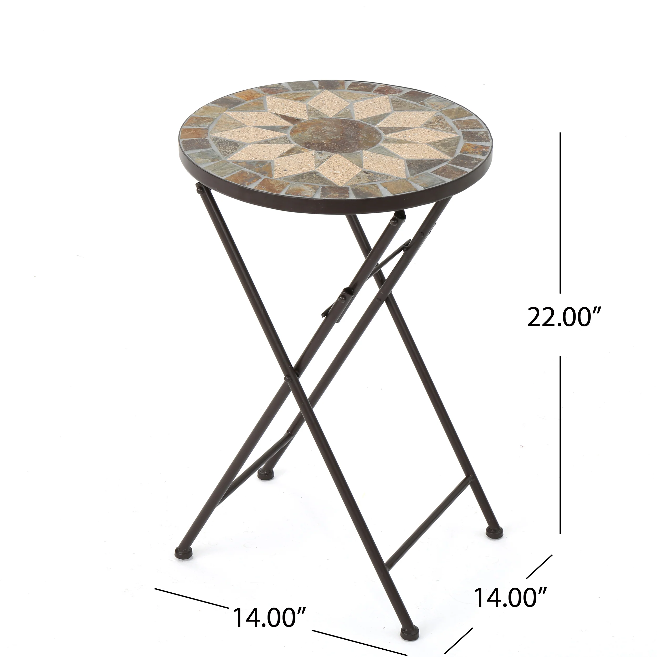 Sandor Outdoor Beige and Black Stone Side Table with Iron Frame - furnishings