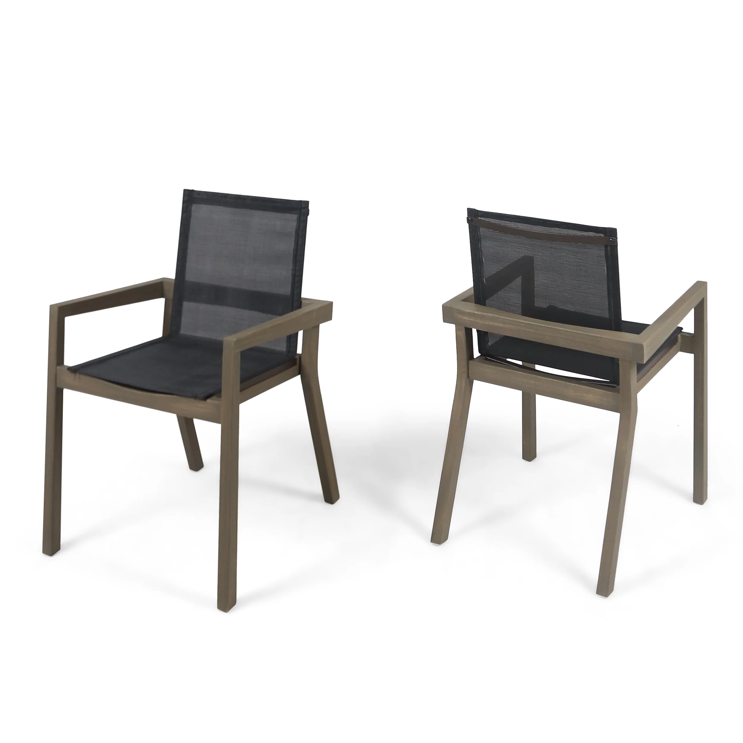 Jimmy Outdoor Acacia Wood and Mesh Dining Chairs (Set of 2) - furnishings
