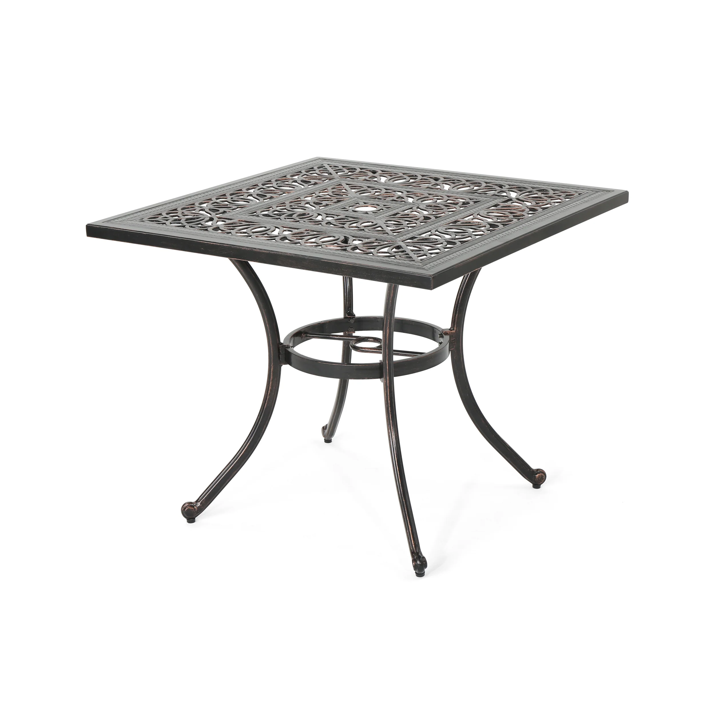 Jamie Outdoor Square Cast Aluminum Dining Table, Shiny Copper - furnishings