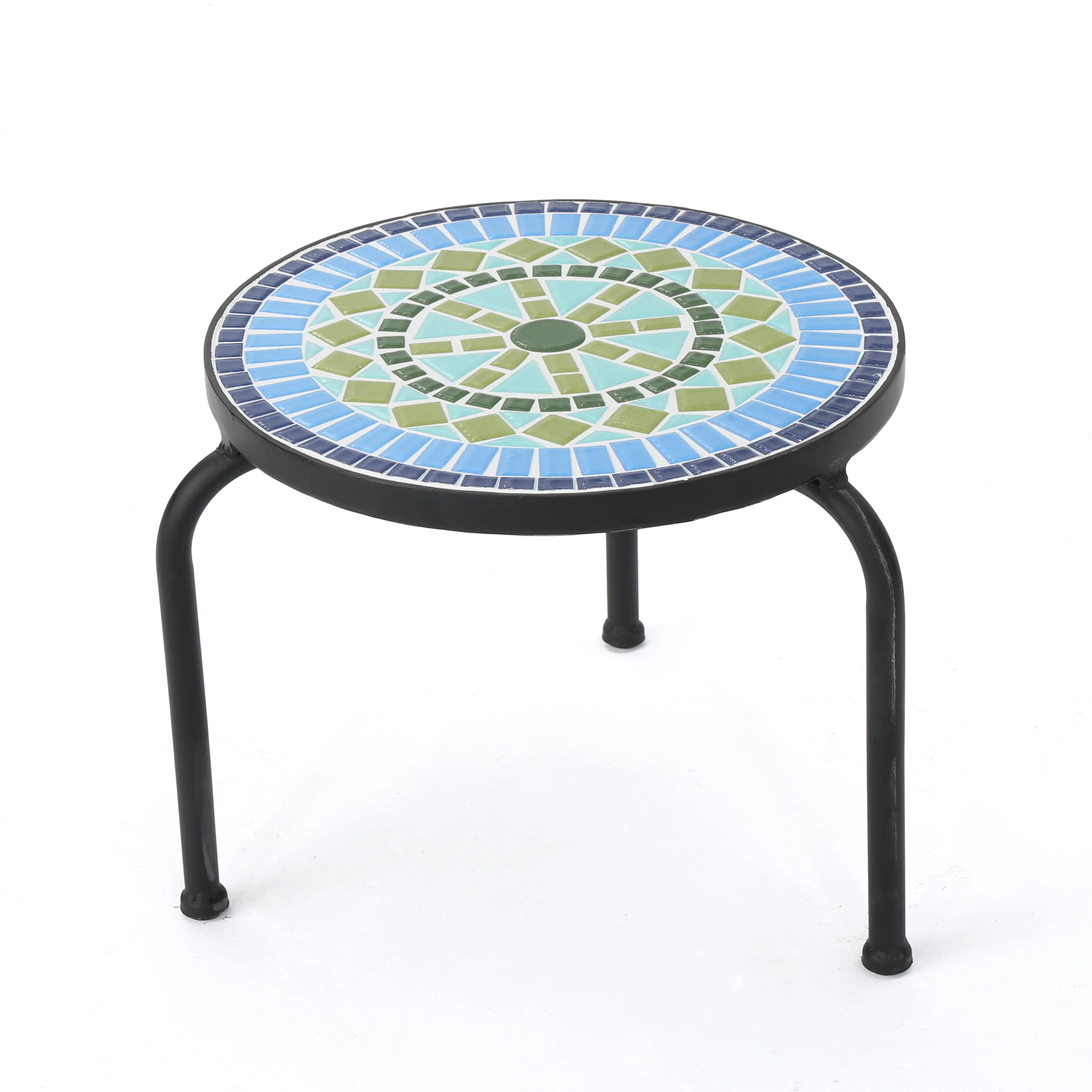 Isildur Outdoor Blue & Green Ceramic Tile Iron Frame Side Table - furnishings