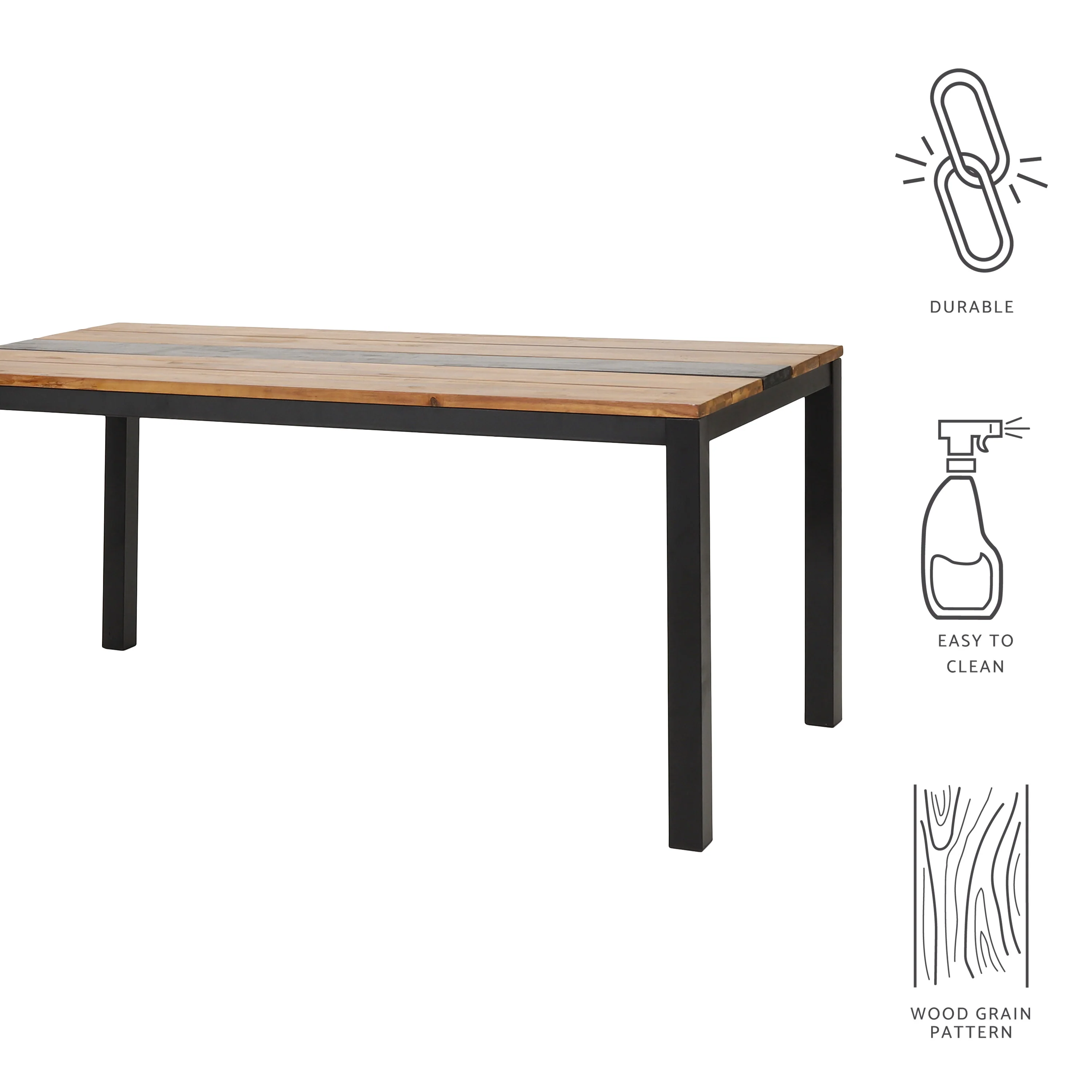 Colcord Outdoor Modern Industrial Acacia Wood Dining Table, Teak and Black - furnishings