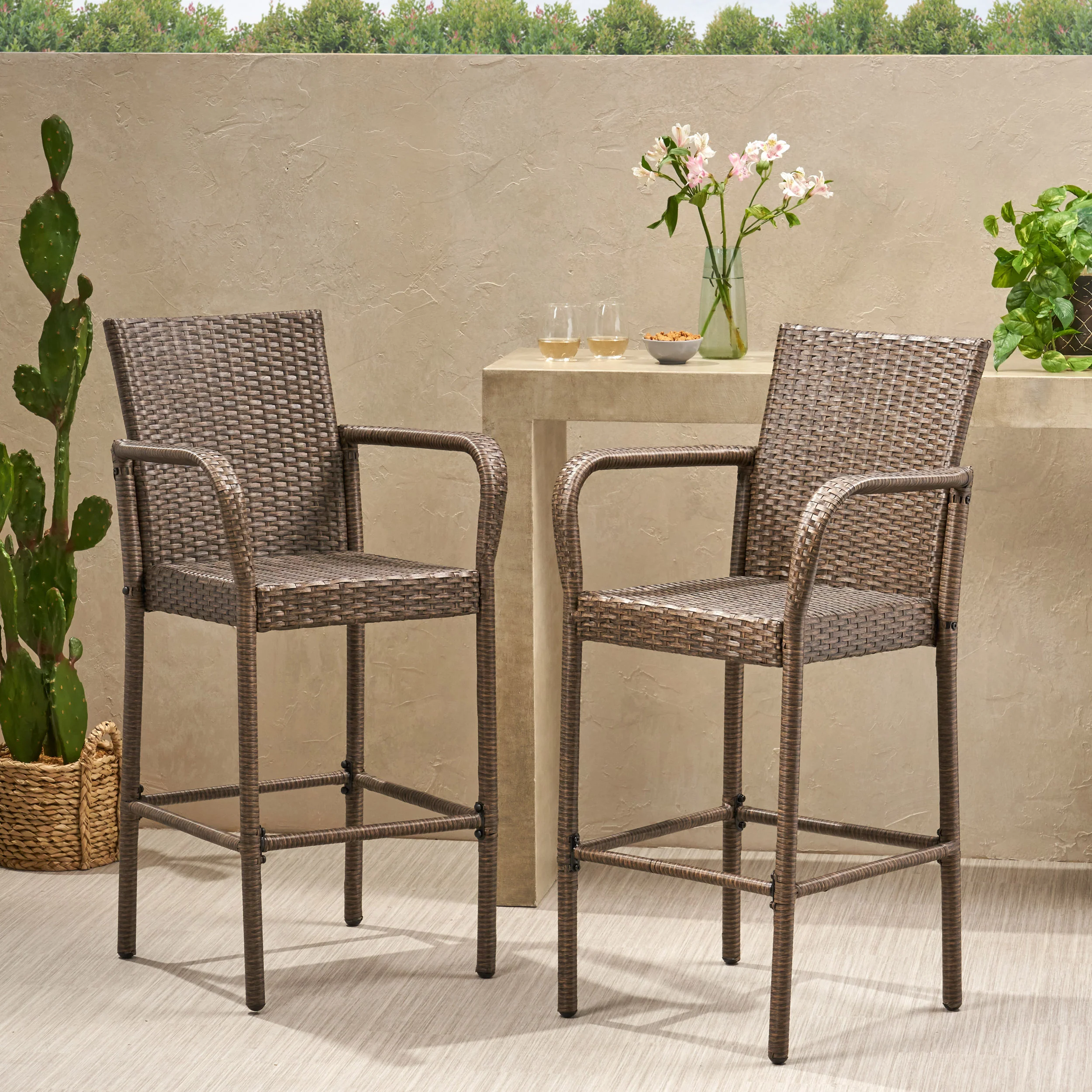 Conquista 30-Inch Outdoor Mix Mocha Wicker Barstool - furnishings