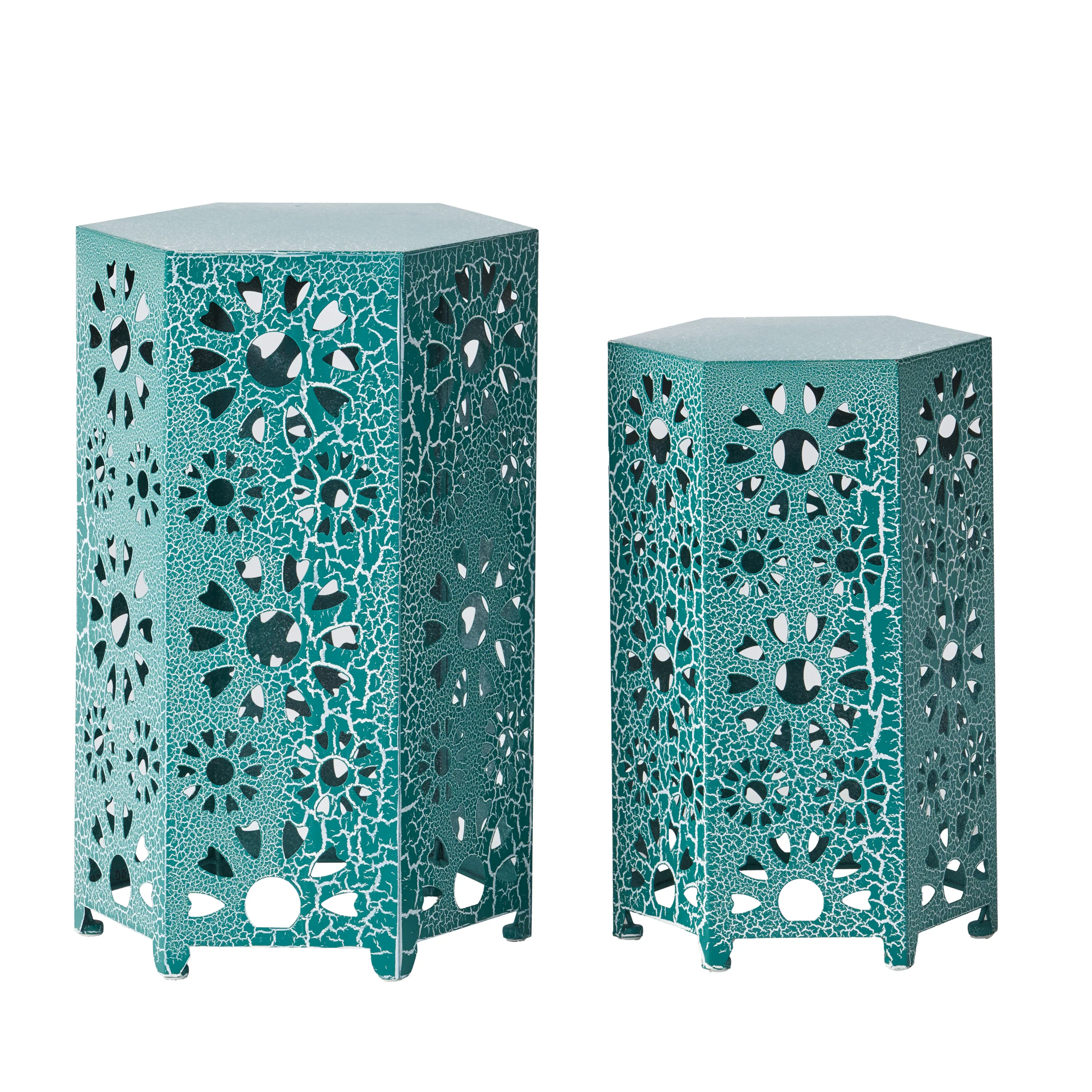 Elliot Nestable Outdoor 12 Inch and 14 Inch Sunburst Iron Side Table Set - furnishings
