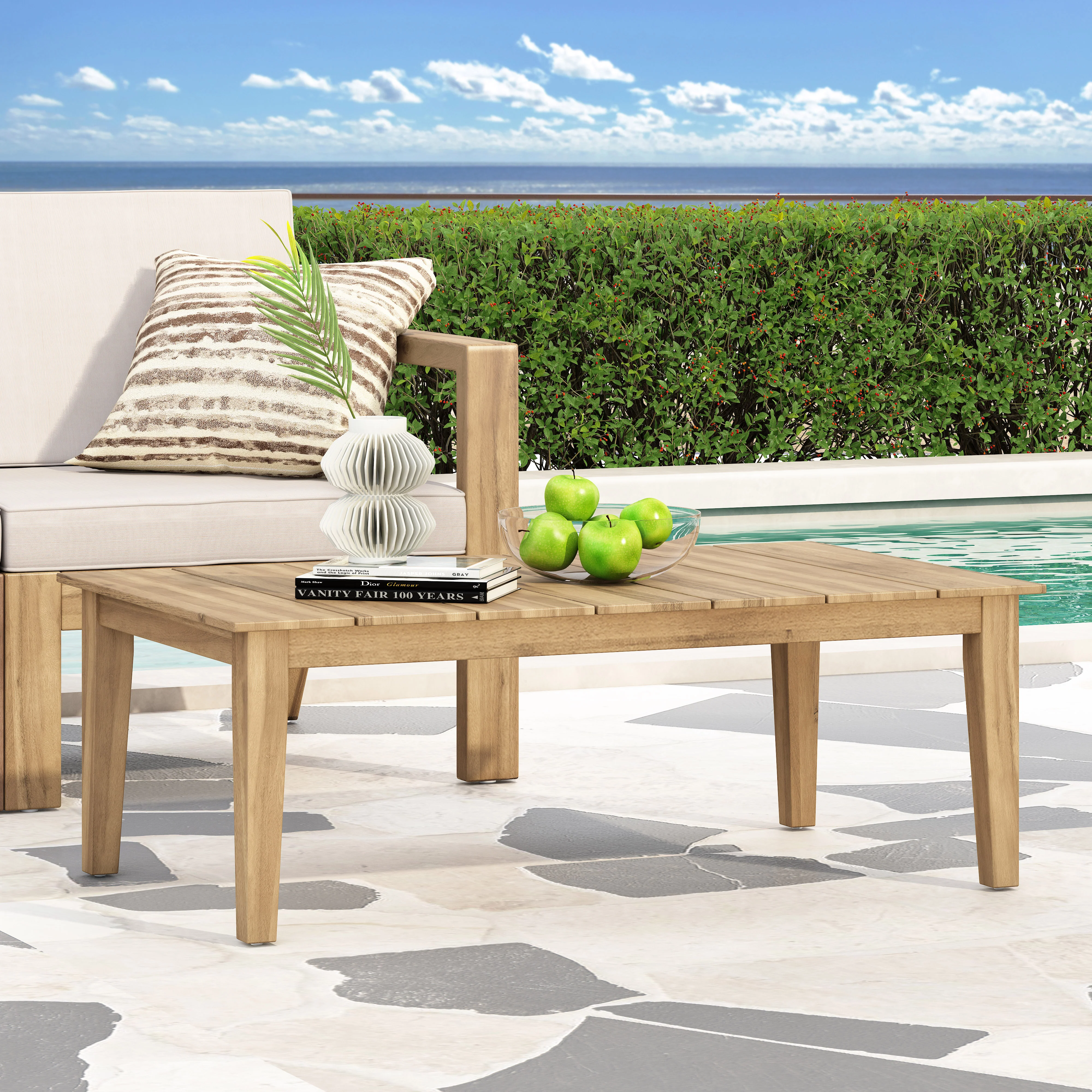 Elmcrest Outdoor Acacia Wood Coffee Table, Light Brown - furnishings