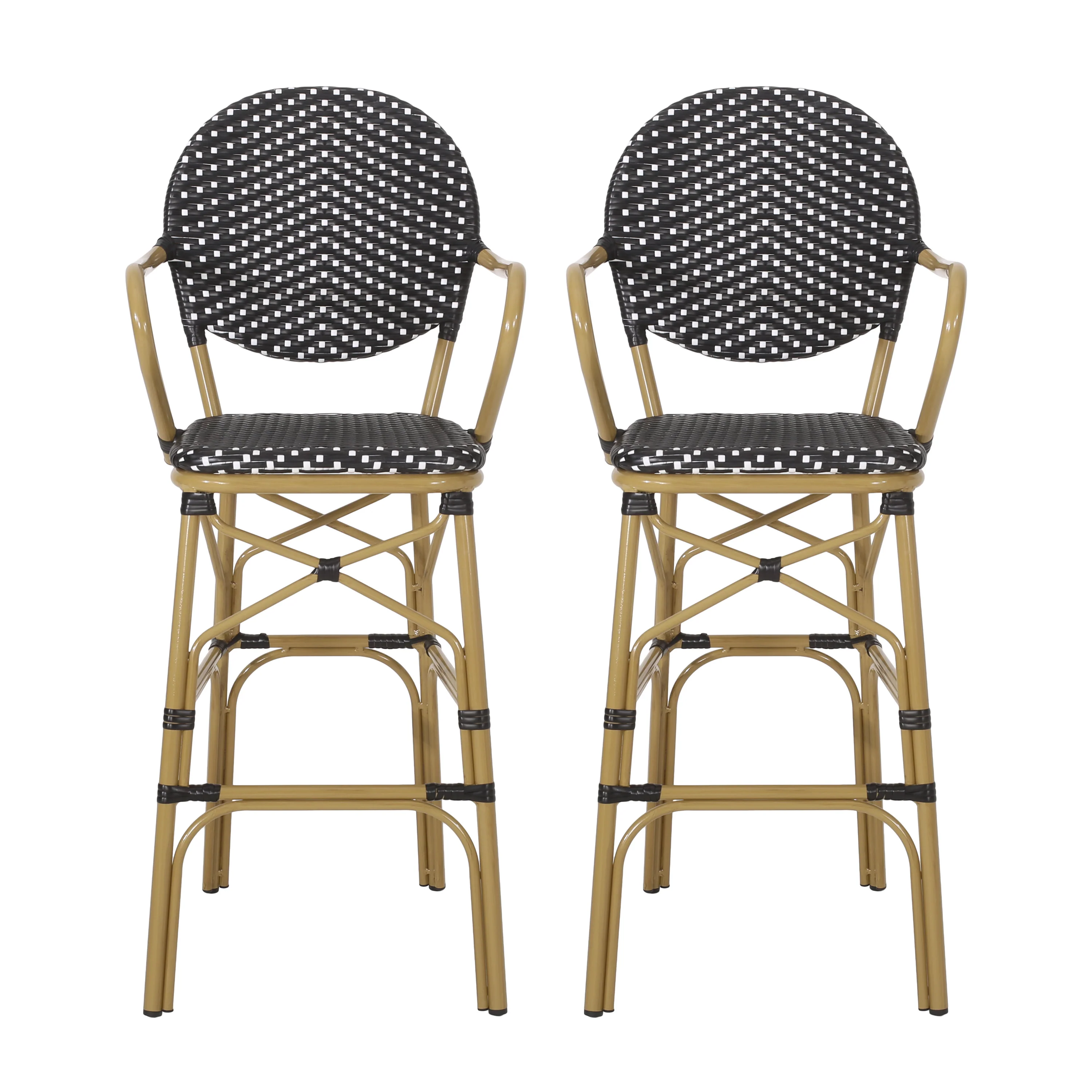 Danberry Outdoor Wicker and Aluminum 29.5 Inch French Barstools, Set of 2 - furnishings