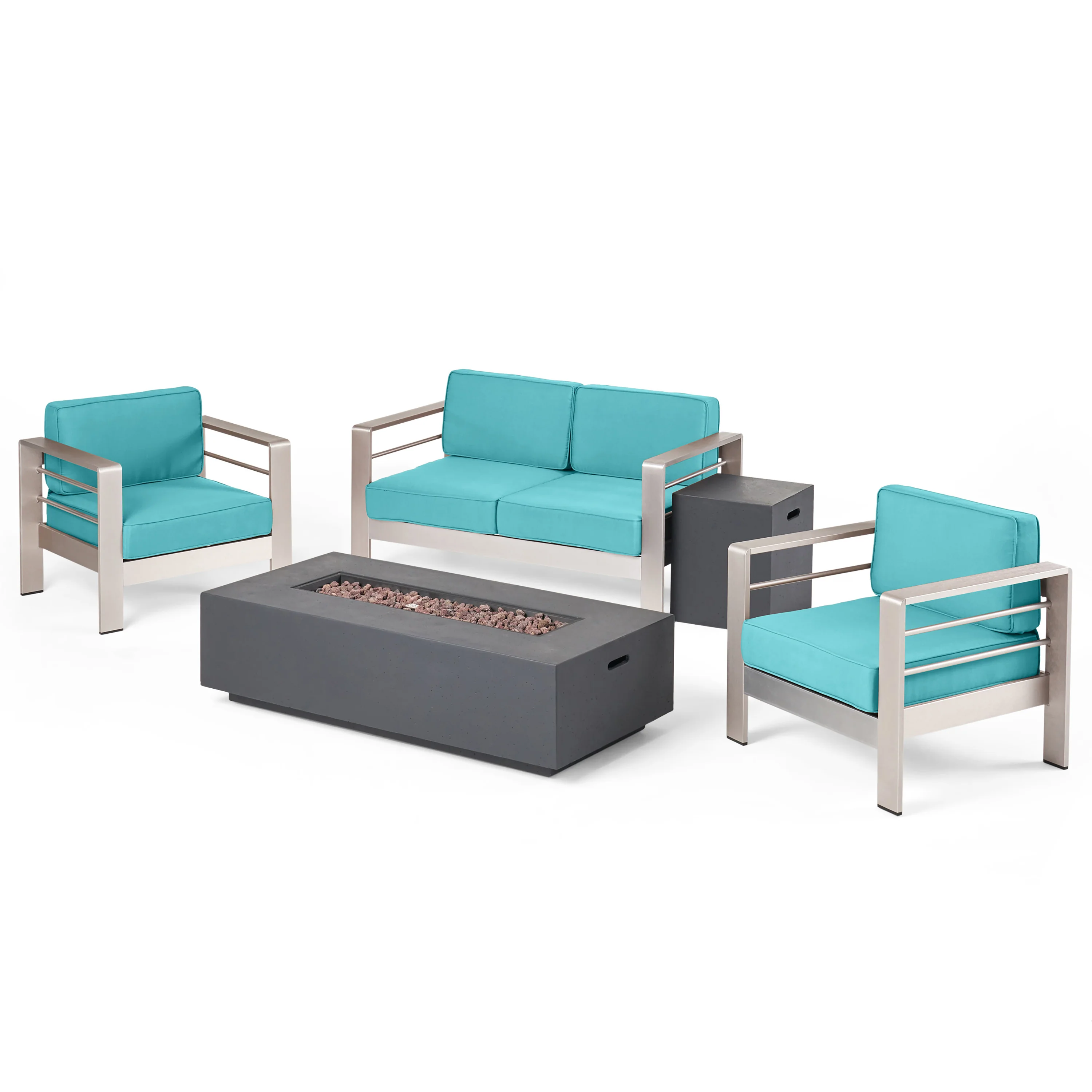 Crested Bay Outdoor 5 Piece Chat Set with Cushions and Fire Pit - furnishings