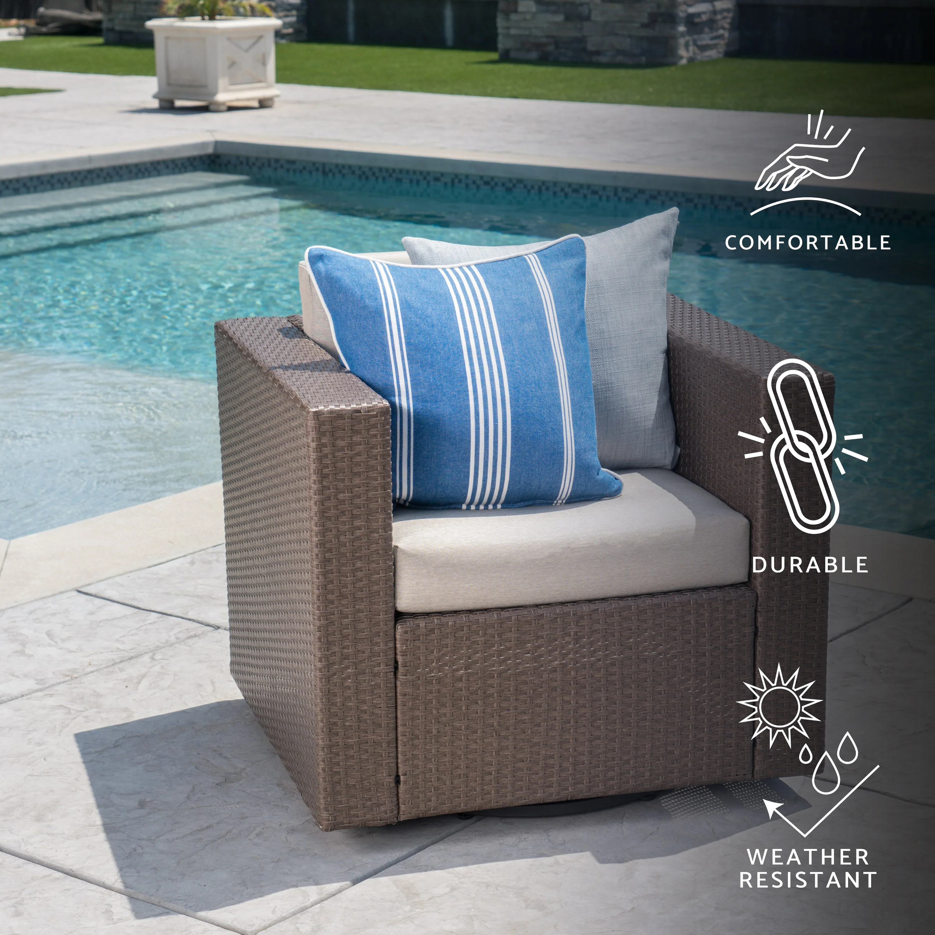 Venice Outdoor Wicker Swivel Club Chairs with Cushions - furnishings