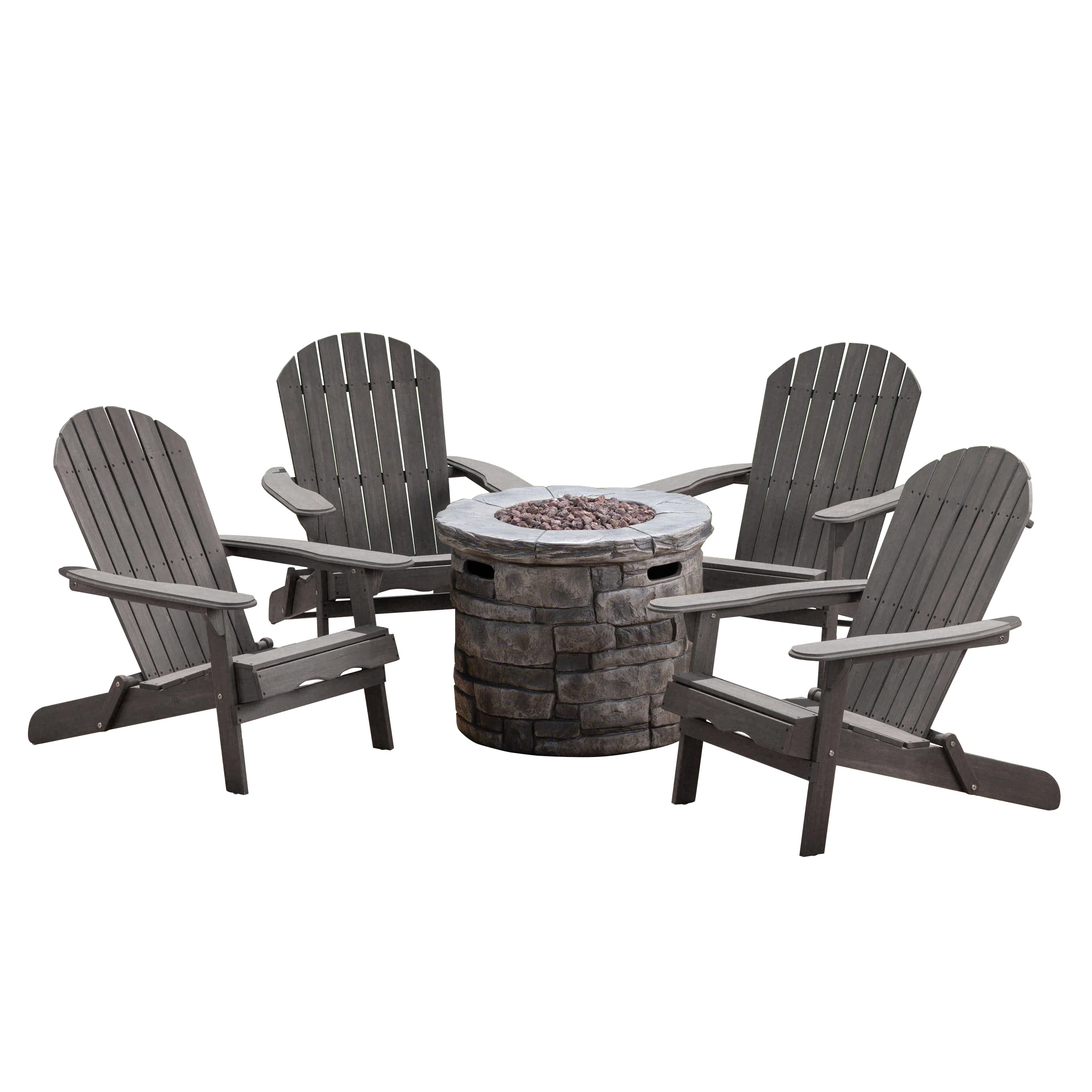 Jasper Outdoor Acacia Wood 5 Piece Adirondack Chair and Fire Pit Set - furnishings