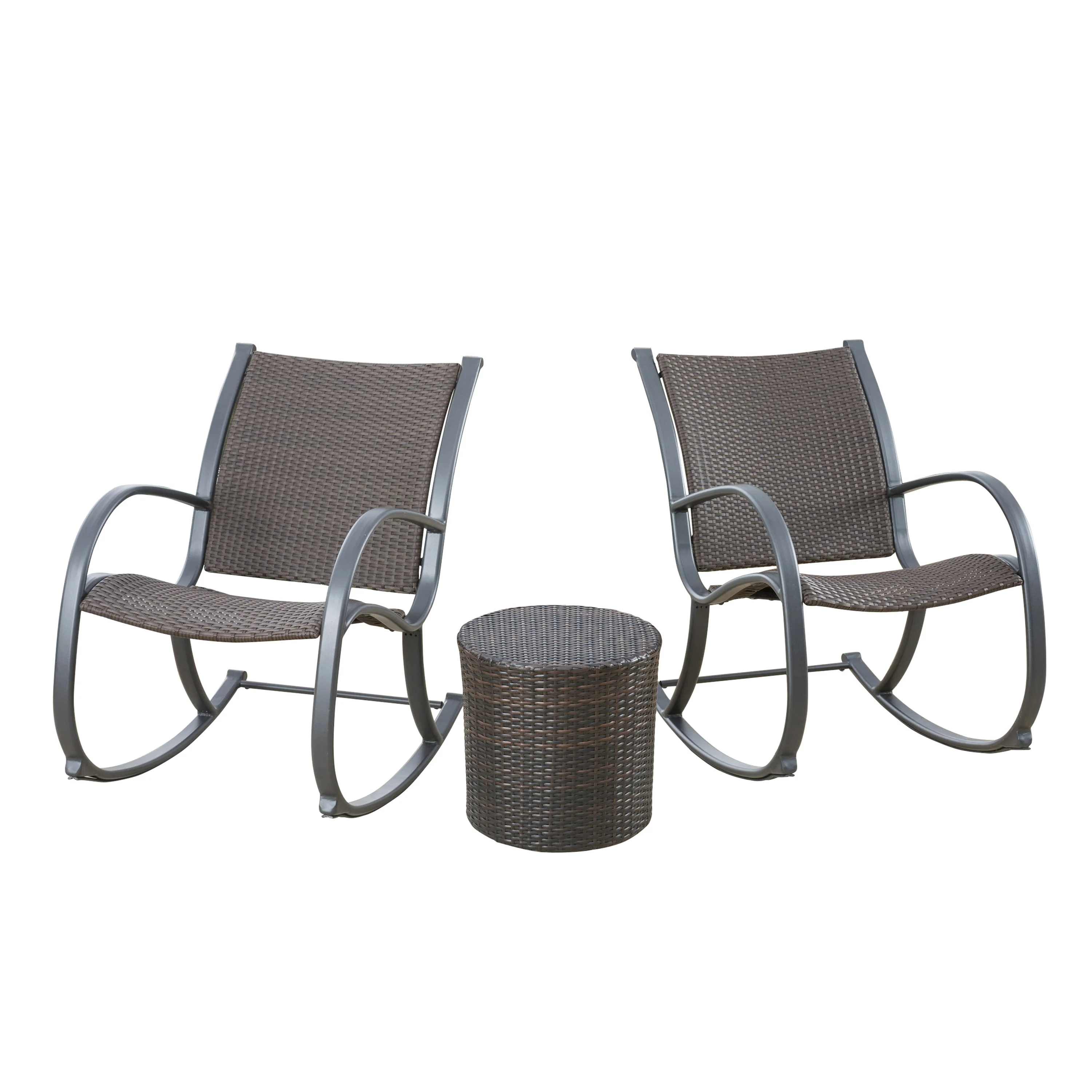Leann Outdoor 3pc Dark Brown Wicker Rocking Chair Chat Set - furnishings