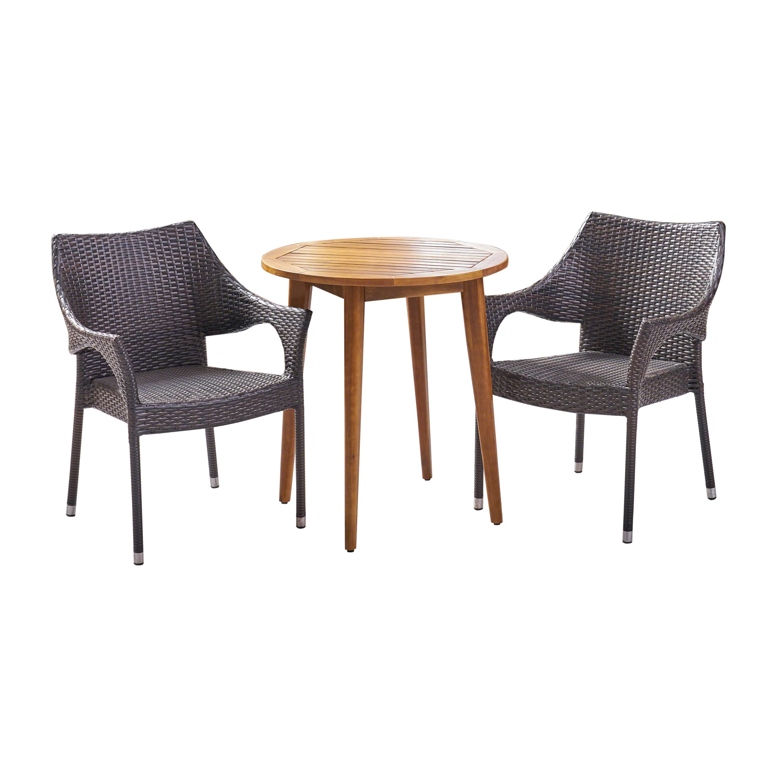 Richter Outdoor 3 Piece Wood  and Wicker Bistro Set - furnishings