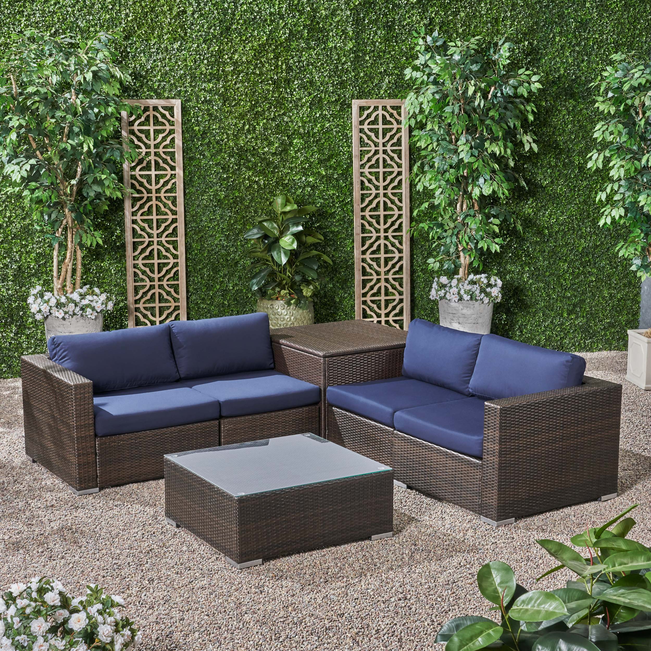 Kyra Outdoor 4 Seater Wicker Sofa Set with Storage Ottoman and Sunbrella Cushions - furnishings
