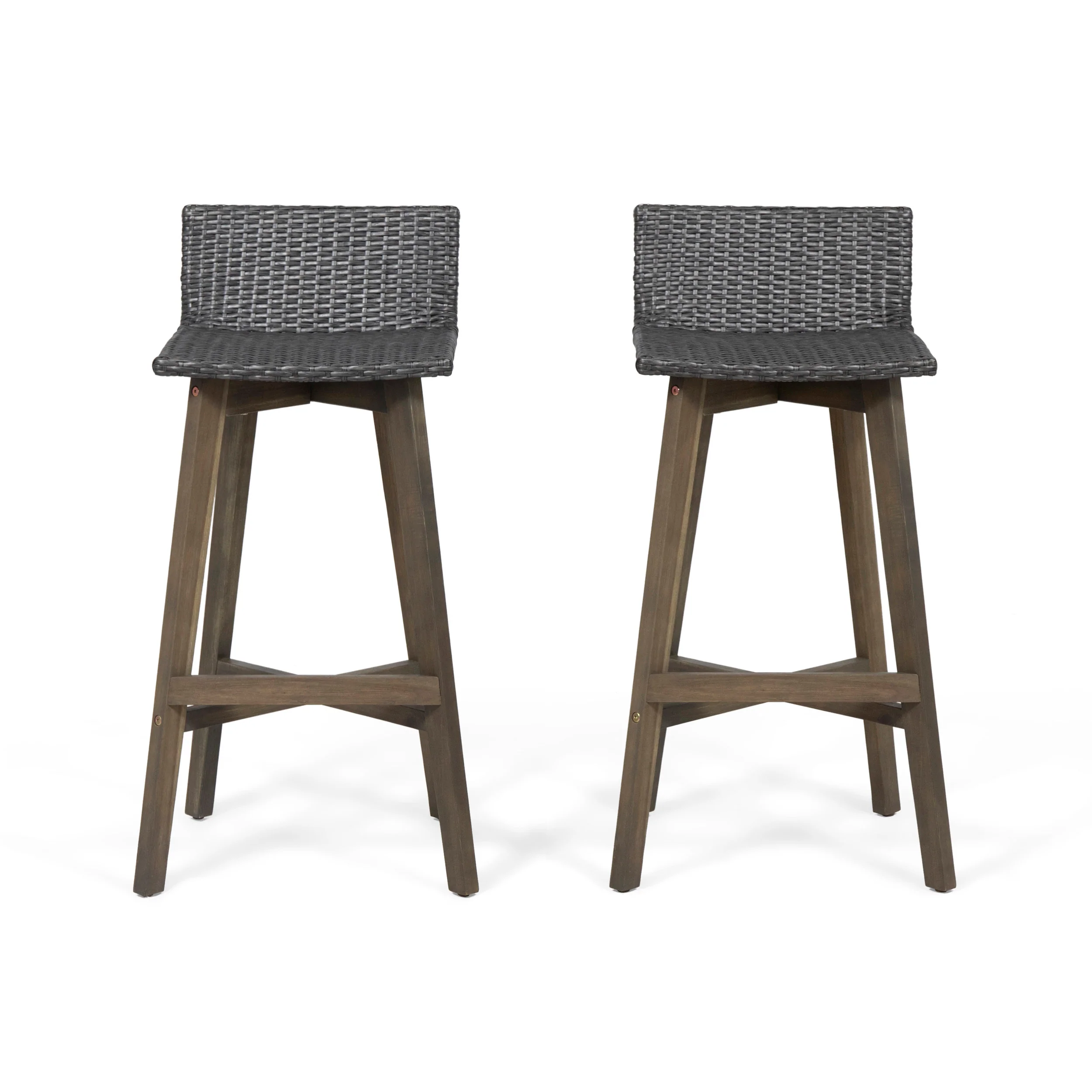 Bellagio Outdoor Acacia Wood & Wicker Barstools (Set of 2) - furnishings