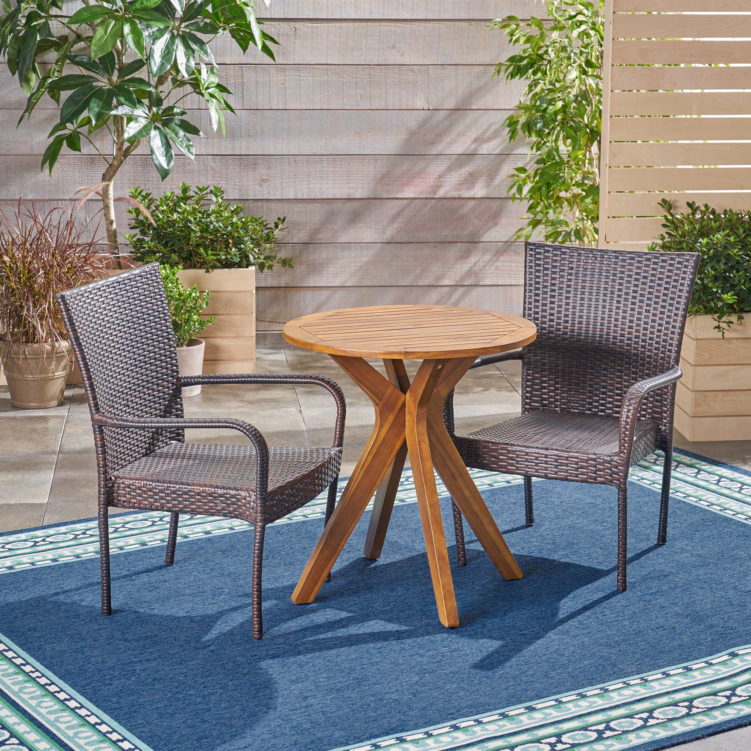 Franzburg Outdoor 3 Piece Acacia Wood and Wicker Bistro Set - furnishings