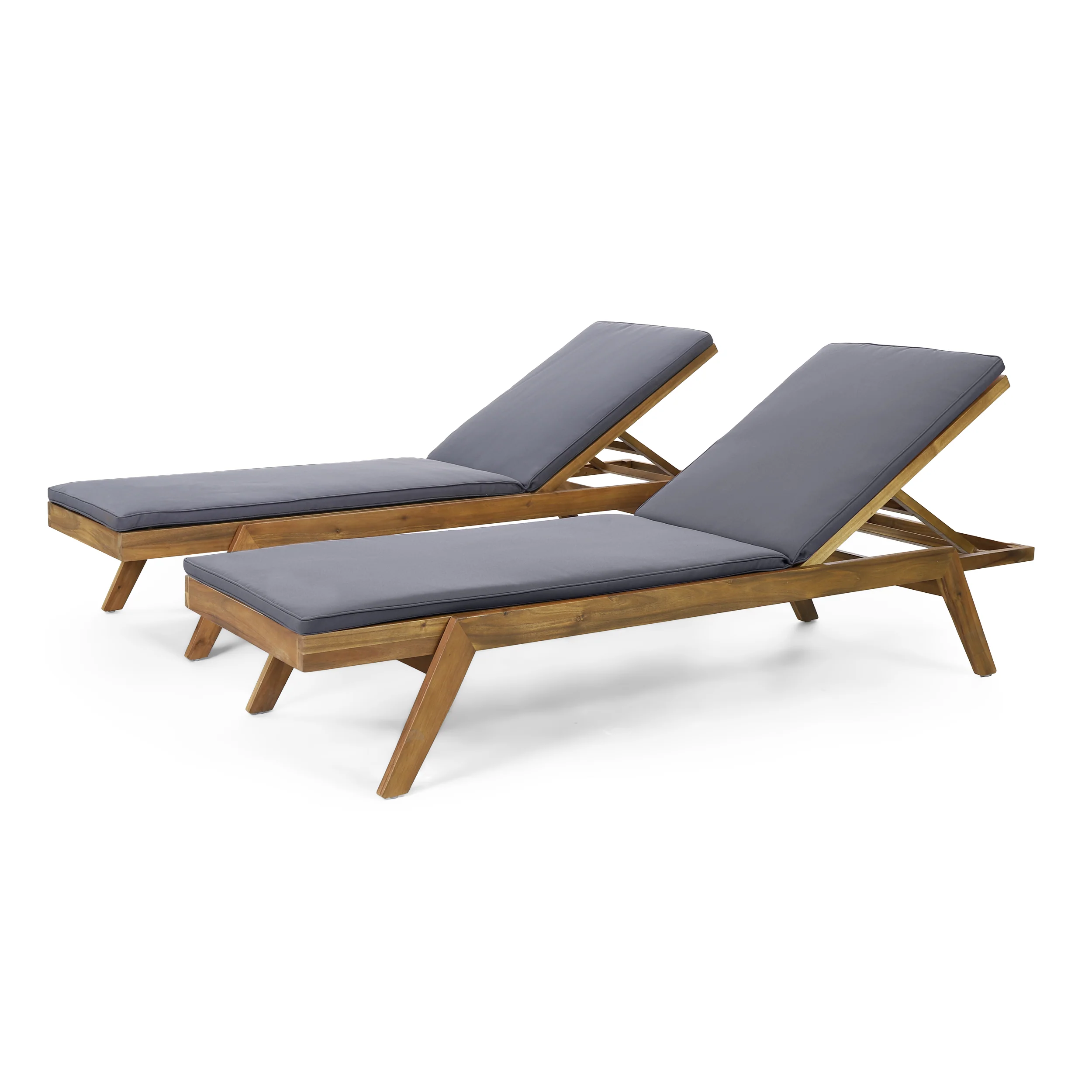 Larimore Outdoor Acacia Wood Chaise Lounge with Water Resistant Cushions, Set of 2 - furnishings