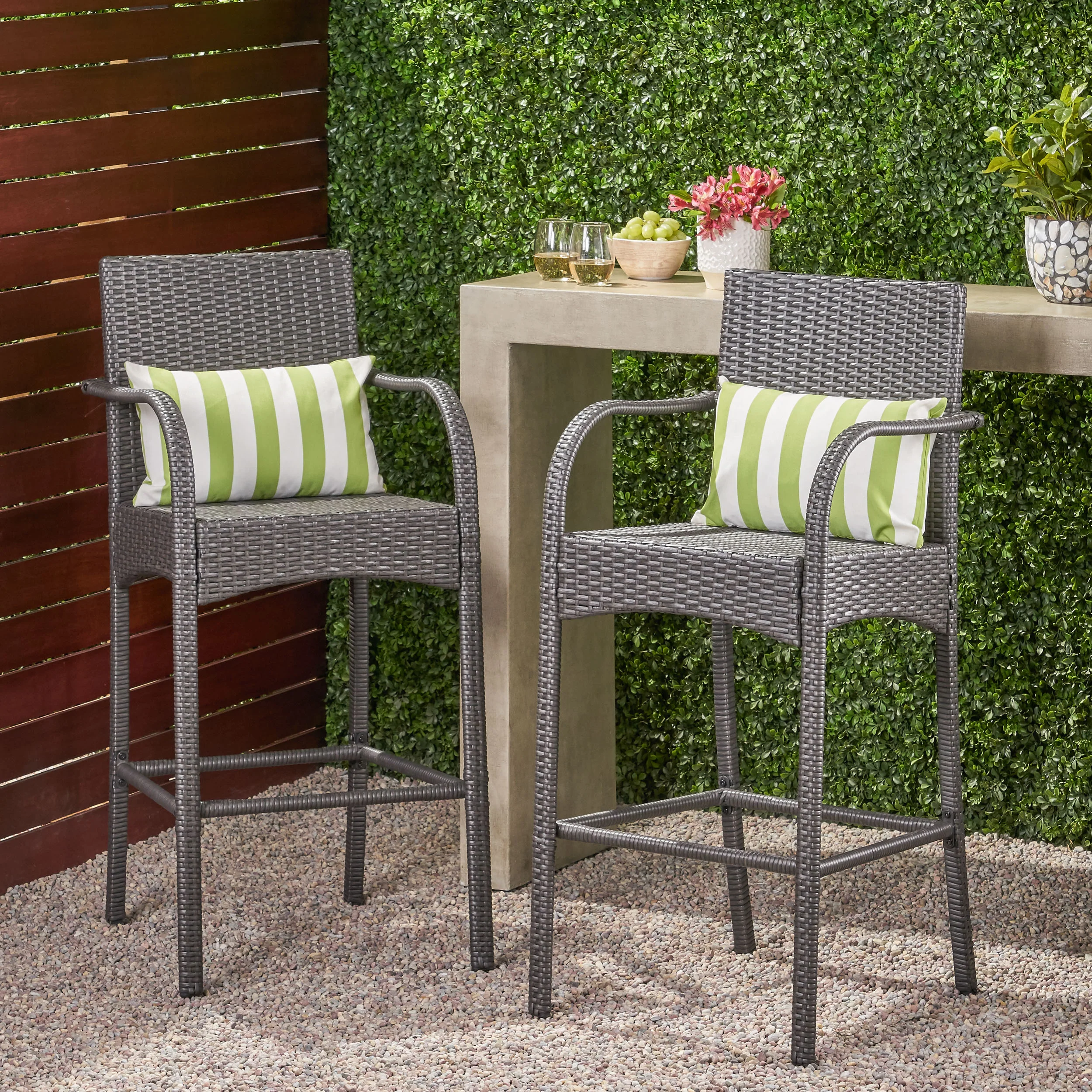 Iremide Outdoor Wicker Barstool Chair (Set of 2) - furnishings