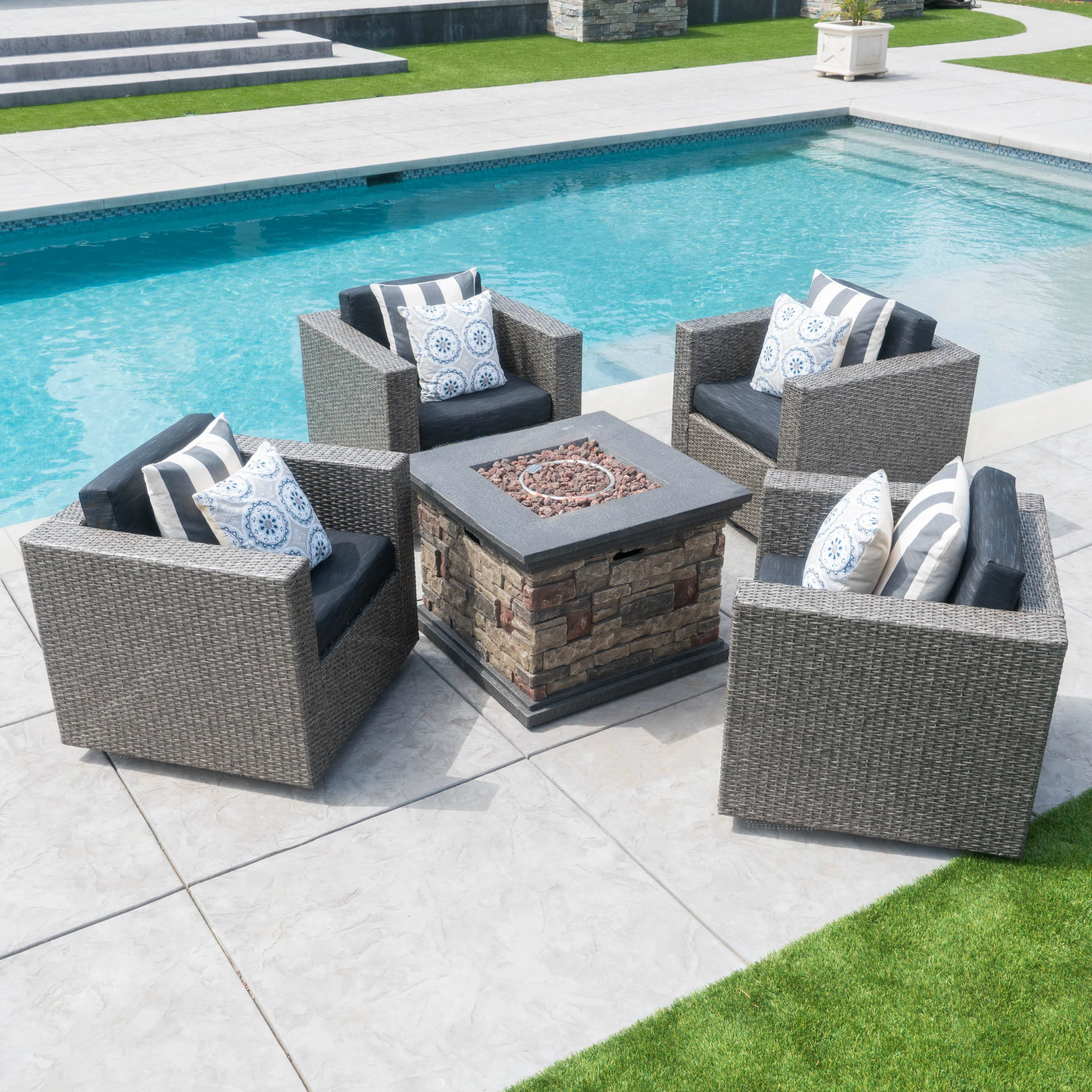 Venice 4-Seater Outdoor Fire Pit Chat Set - furnishings