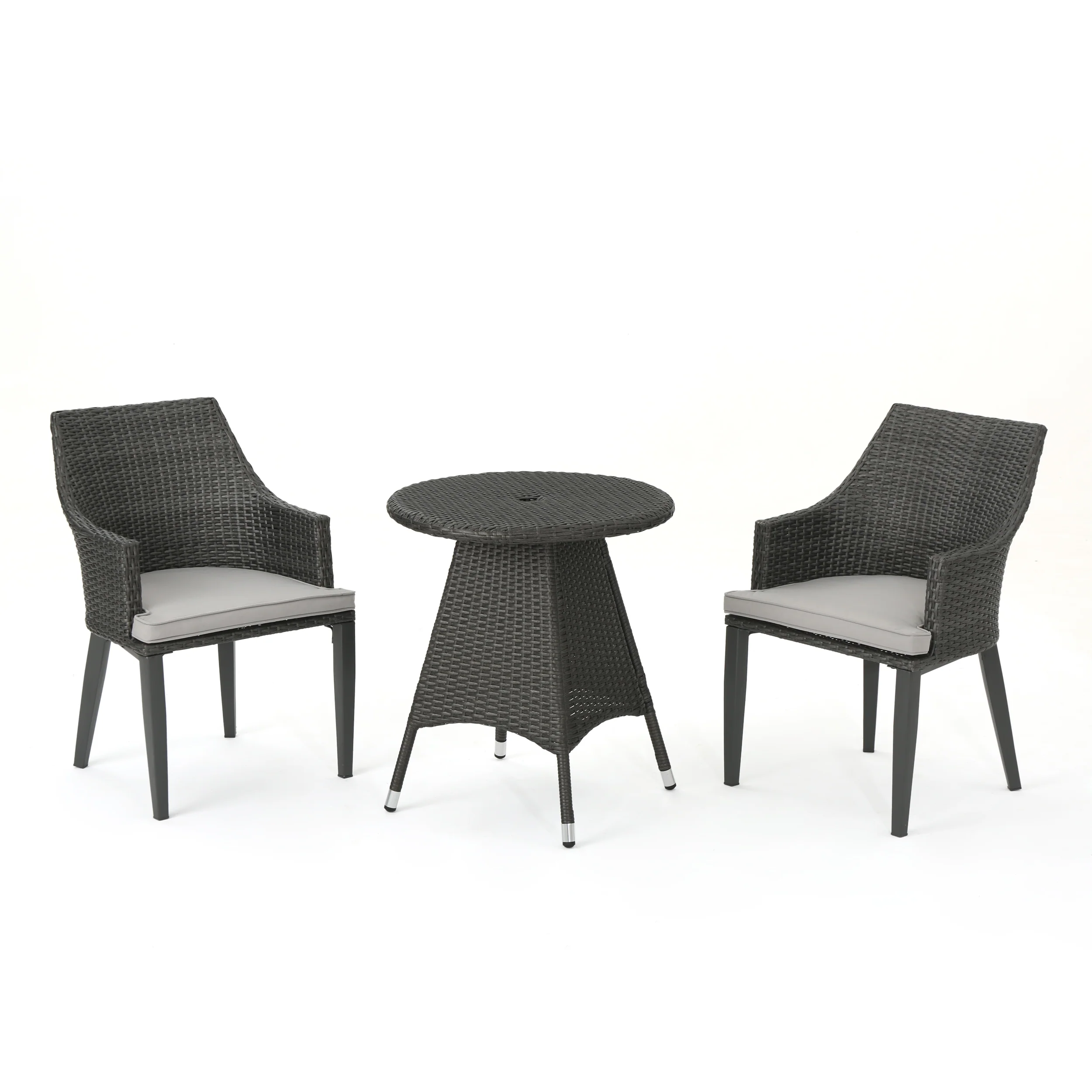Leeward Outdoor 3 Piece Wicker Round Bistro Set with Water Resistant Cushions - furnishings