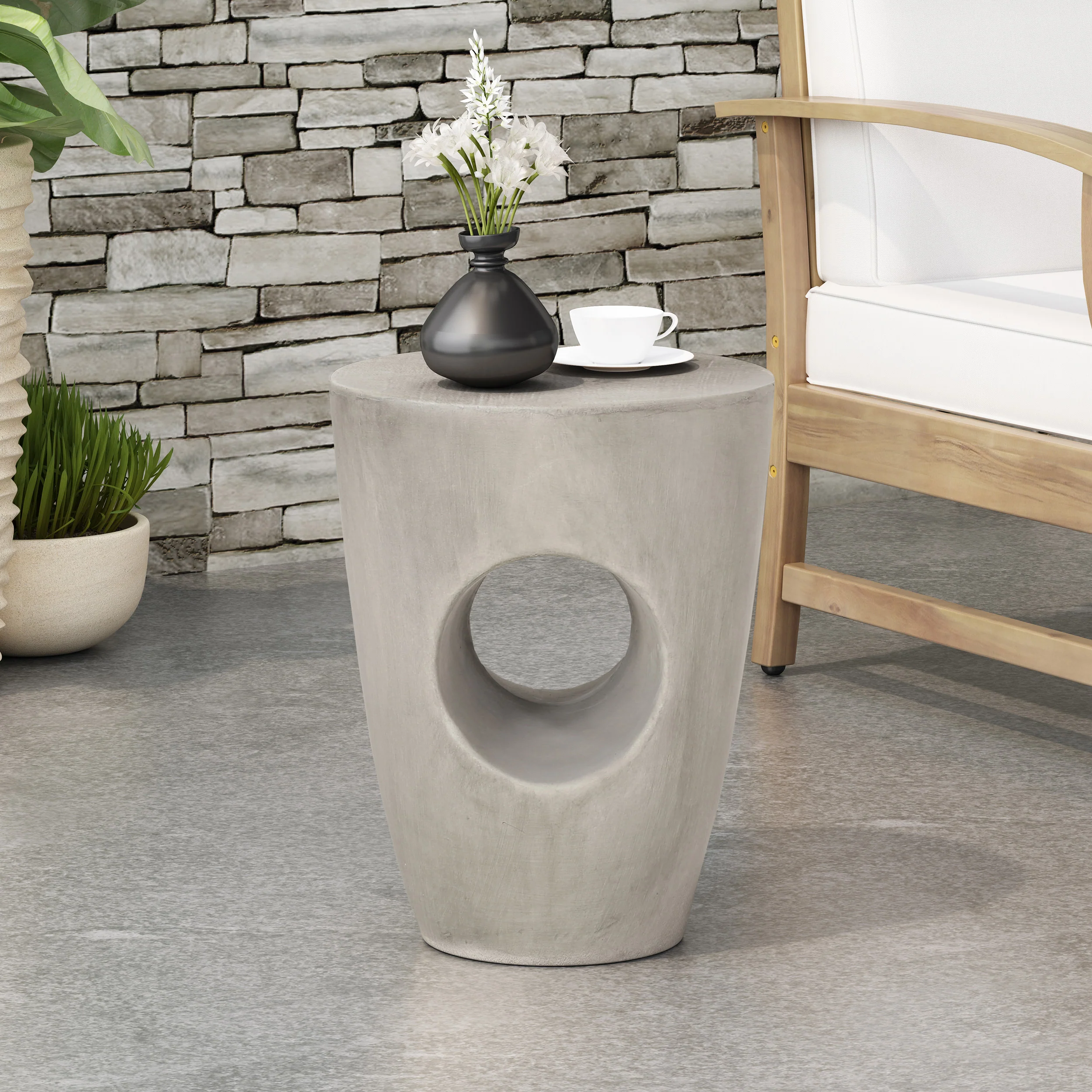Columbus Outdoor Contemporary Lightweight Concrete Accent Side Table - furnishings