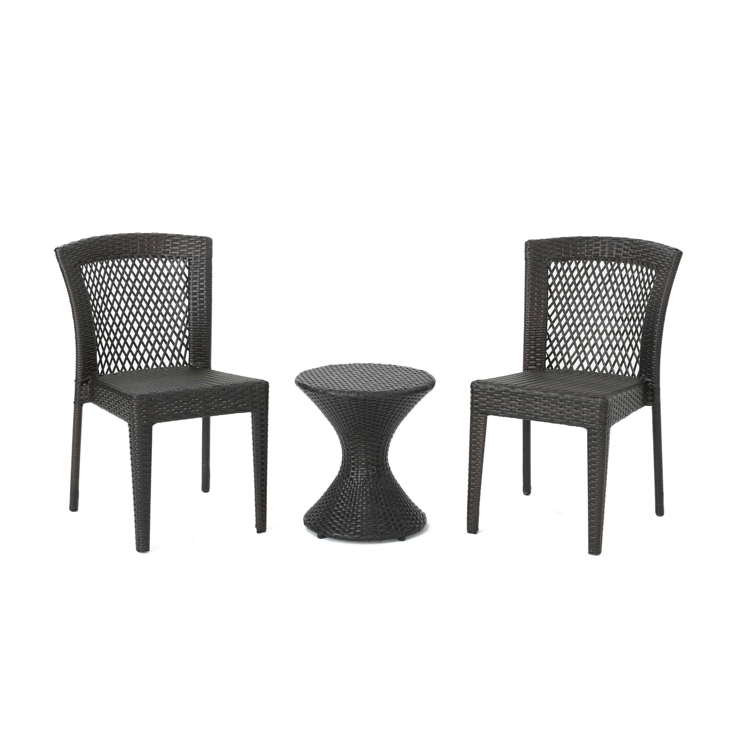 Rigby Outdoor 3 Piece Multi-Brown Wicker Chat Set with Stacking Chairs - furnishings