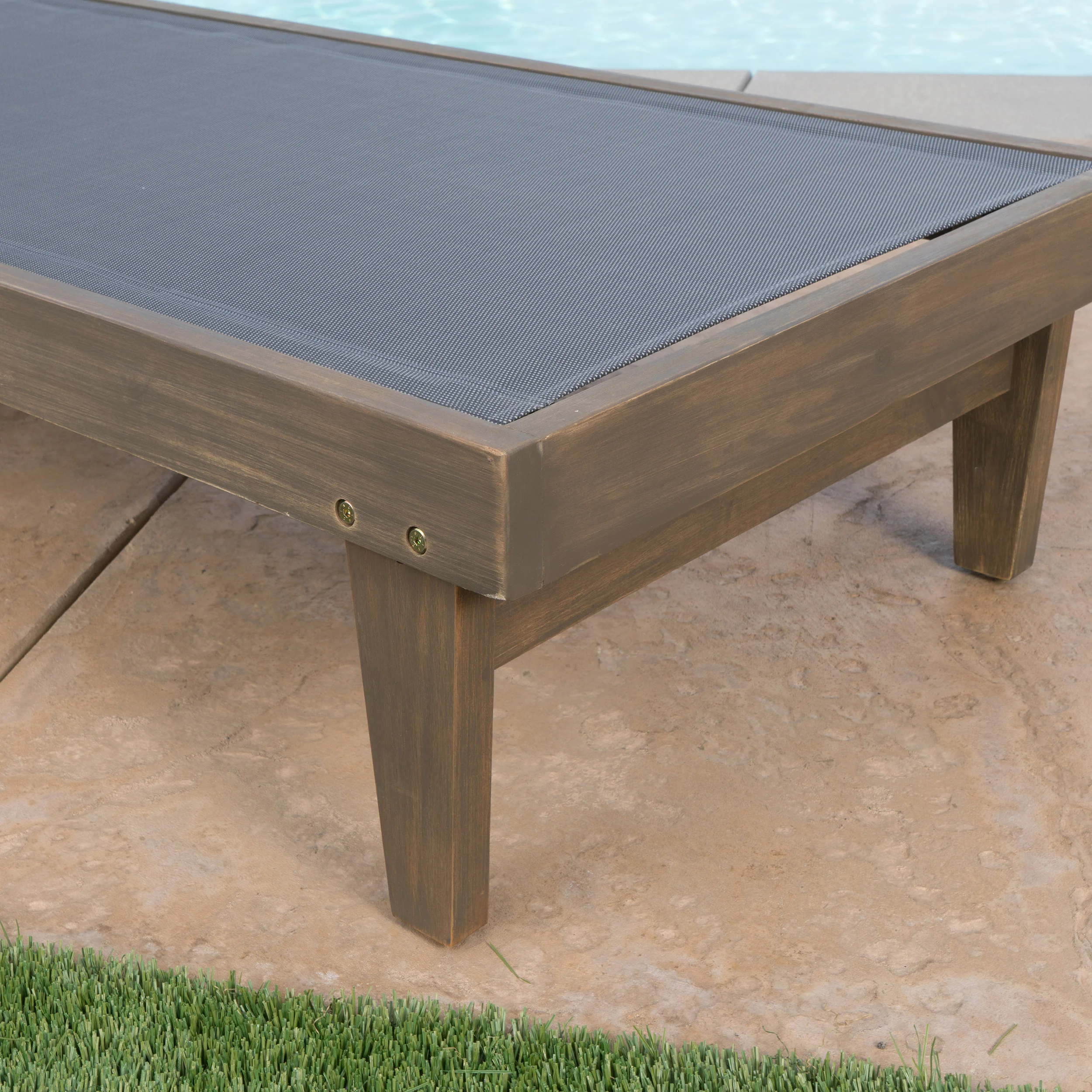 Della Outdoor Mesh Chaise Lounge with Acacia Wood Frame - furnishings