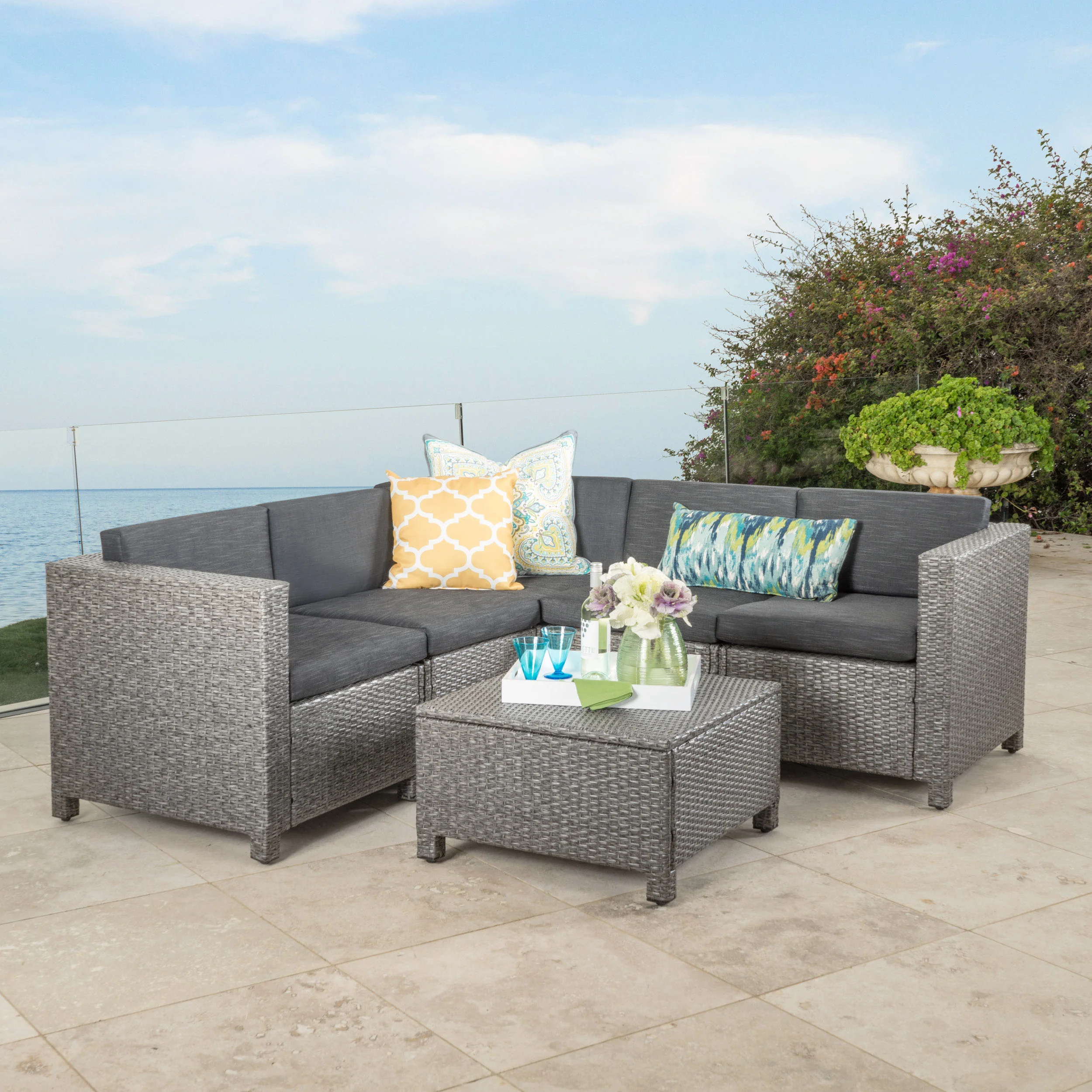 Valona Outdoor Wicker V Shaped Sectional Sofa Set - furnishings