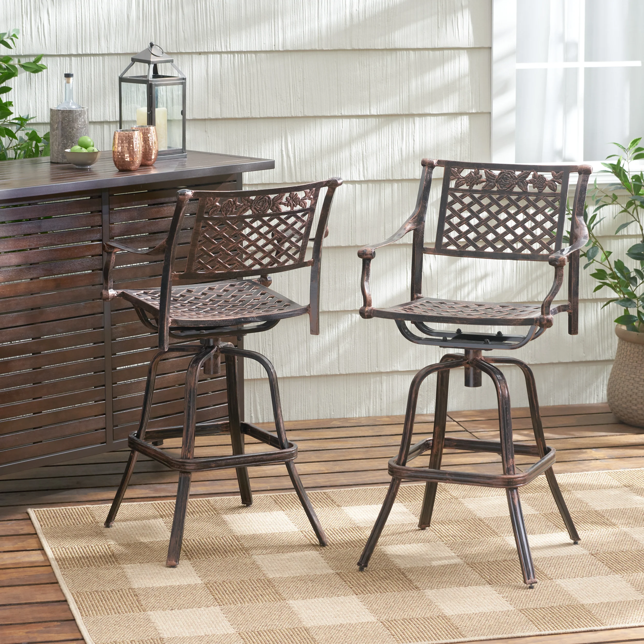 Sierra 30-Inch Outdoor Cast Aluminum Swivel Bar Stools (Set of 2) - furnishings