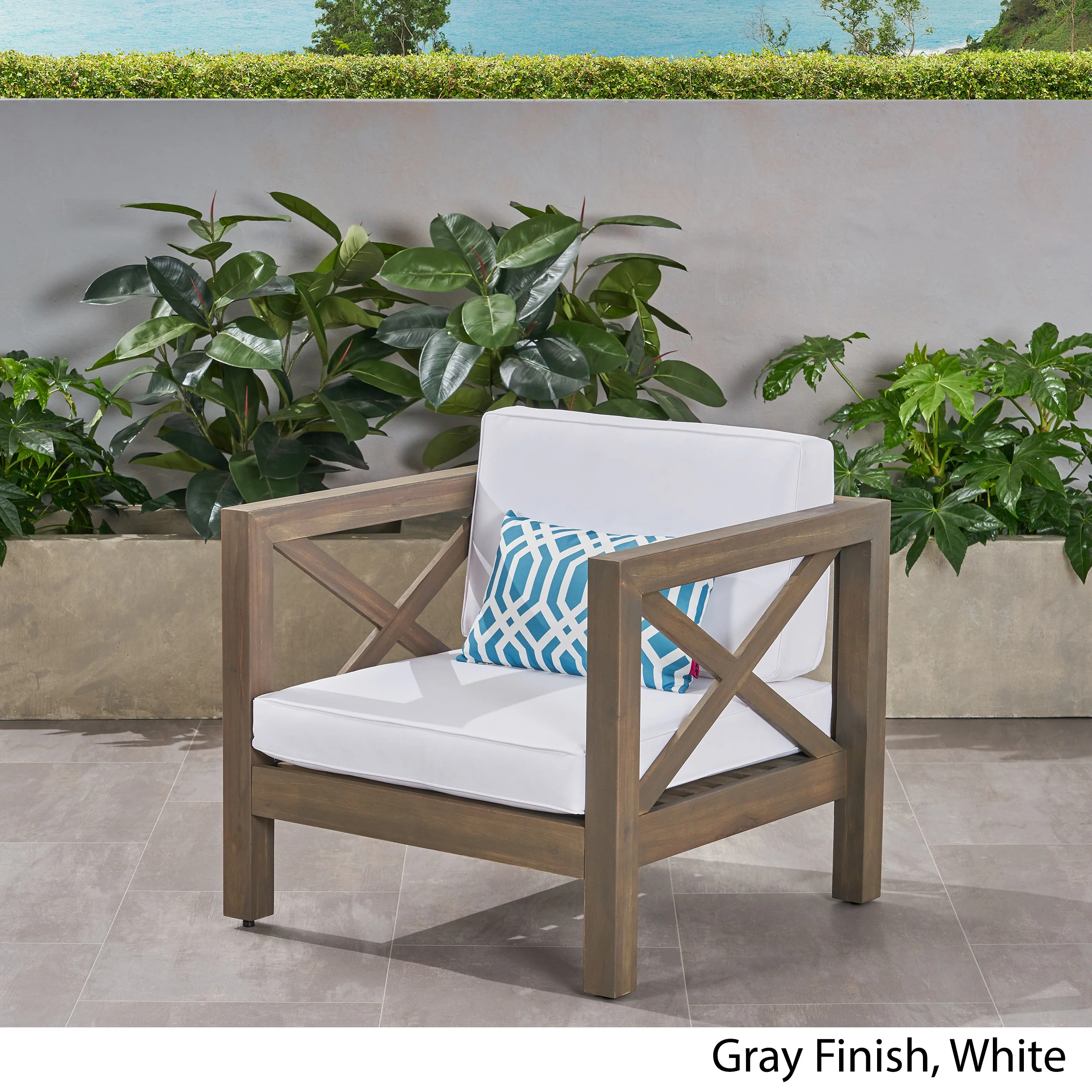 Indira Outdoor Acacia Wood Club Chair with Cushion - furnishings