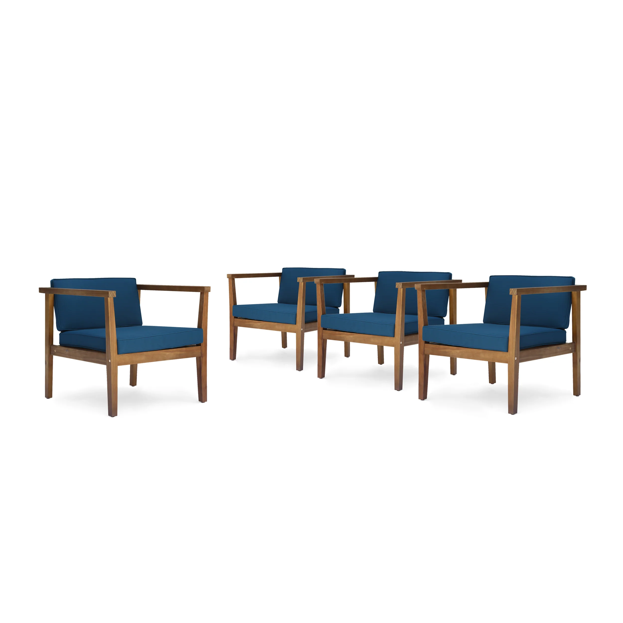 Thomson Outdoor Acacia Wood Club Chairs with Water-Resistant Cushions (Set of 4) - furnishings