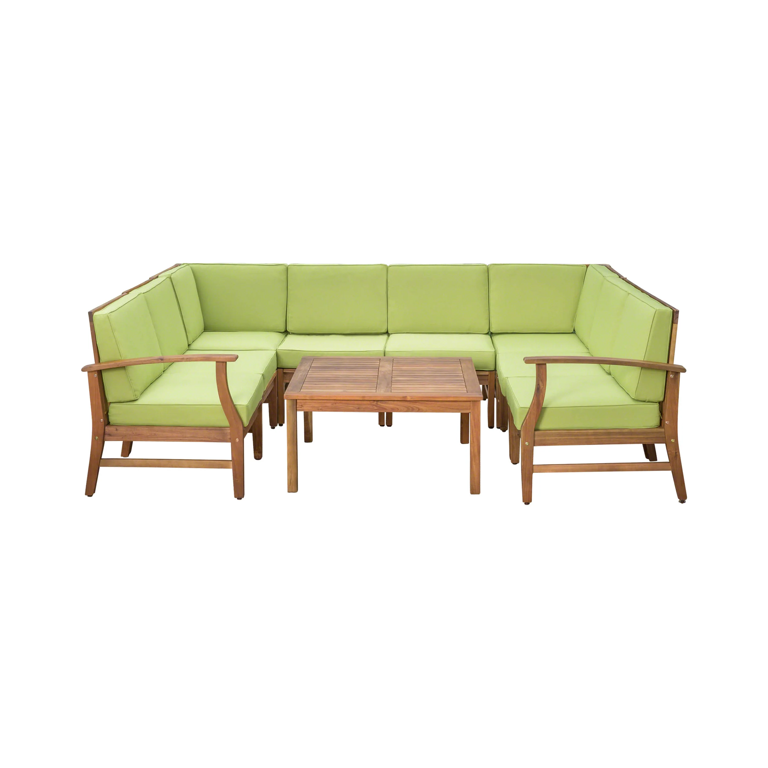 Scarlett Outdoor 8 Seat Teak Finished Acacia Wood Sectional Sofa and Table Set - furnishings