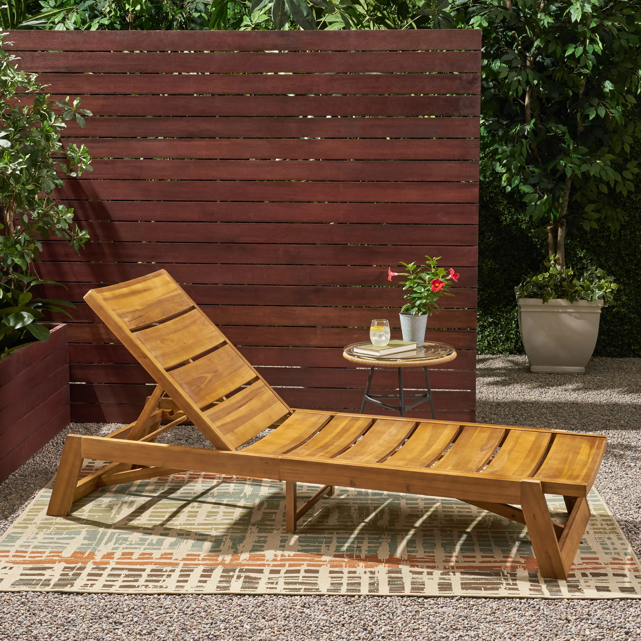 Lillian Outdoor Wood and Iron Chaise Lounge - furnishings