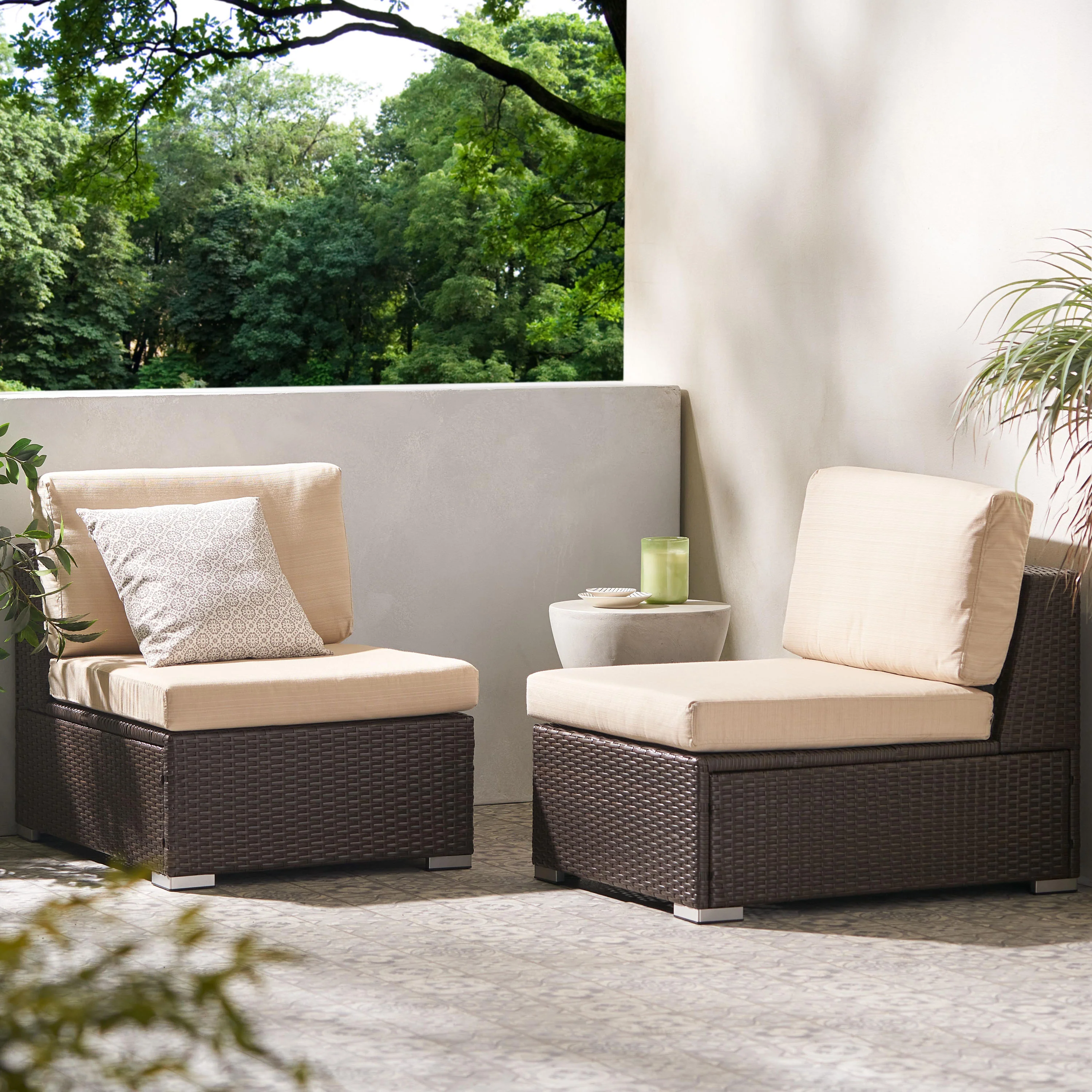Avianna Outdoor Wicker Armless Club Chair with Cushions, Set of 2 - furnishings