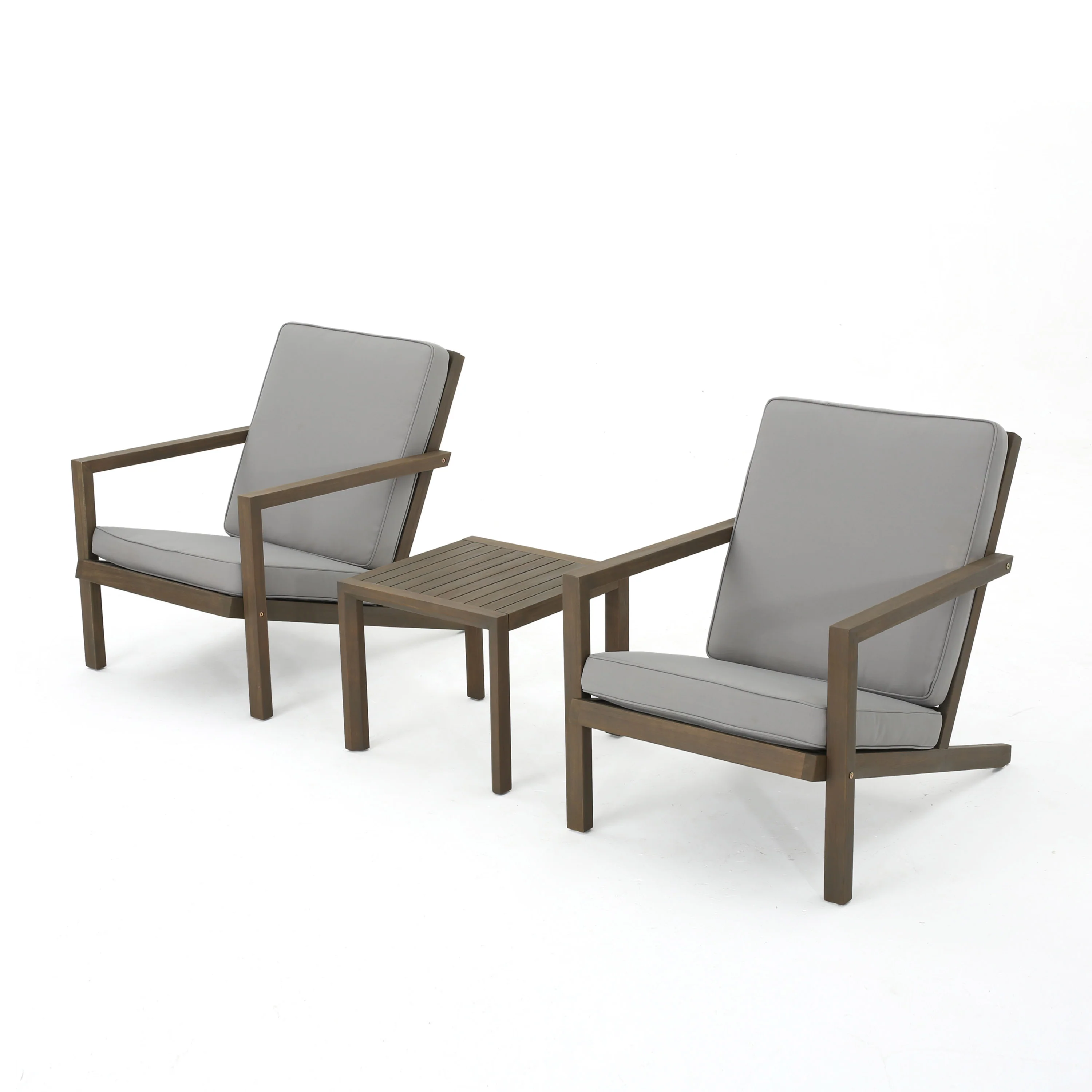 Ludwig Outdoor Acacia Wood 3 Piece Chat Set with Cushions - furnishings