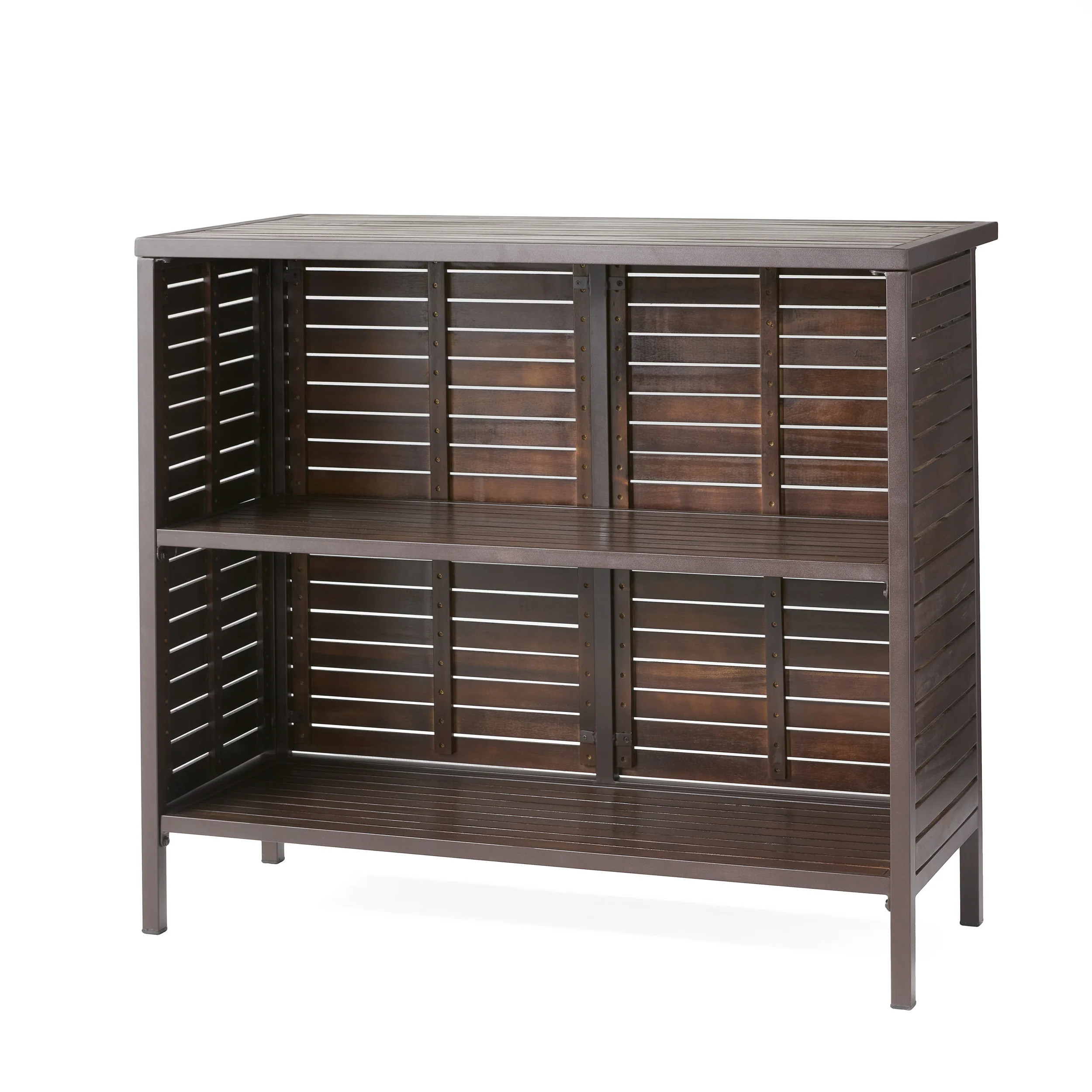 Isabel Dark Brown Acacia Wood & Rustic Metal Outdoor Bar Table - furnishings