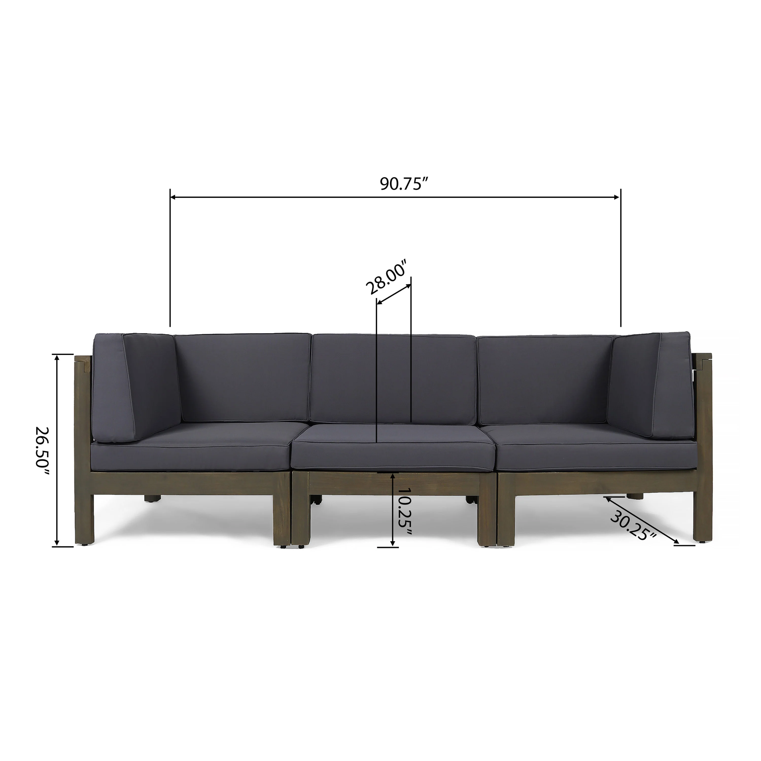 Keith Outdoor Sectional Sofa Set  3-Seater  Acacia Wood  Water-Resistant Cushions - furnishings