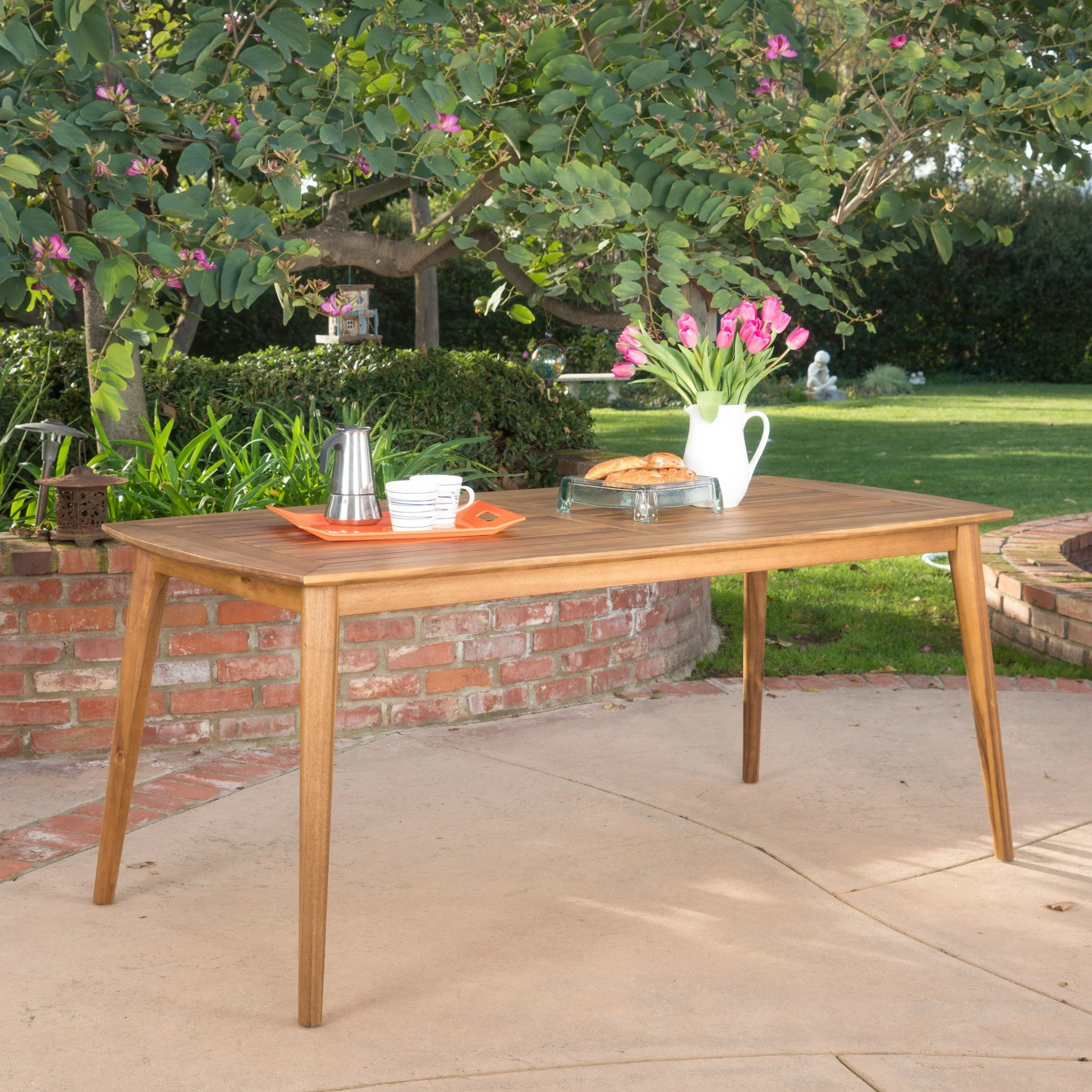 Cote Teak Finish Acacia Wood Outdoor Dining Table - furnishings